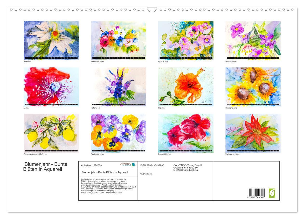 Bild: 9783435497980 | Blumenjahr - Bunte Blüten in Aquarell (Wandkalender 2025 DIN A2...