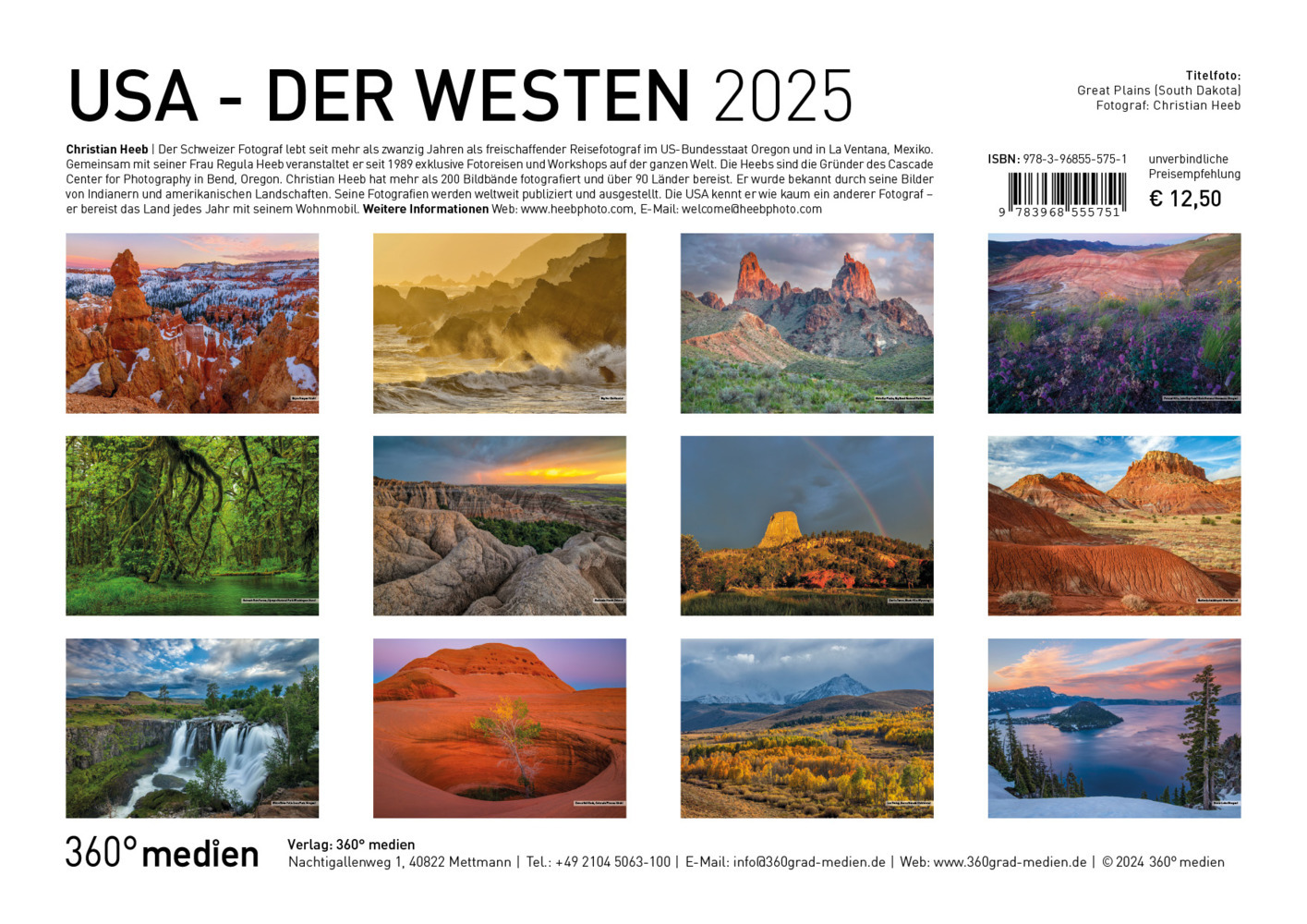 Bild: 9783968555751 | 360° USA - Der Westen Broschürenkalender 2025 | Christian Heeb | 28 S.