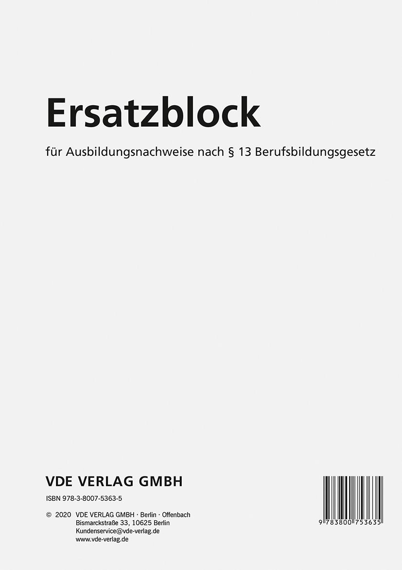 Bild: 9783800753635 | Ersatzblock | für Ausbildungsnachweise nach § 13 Berufsbildungsgesetz