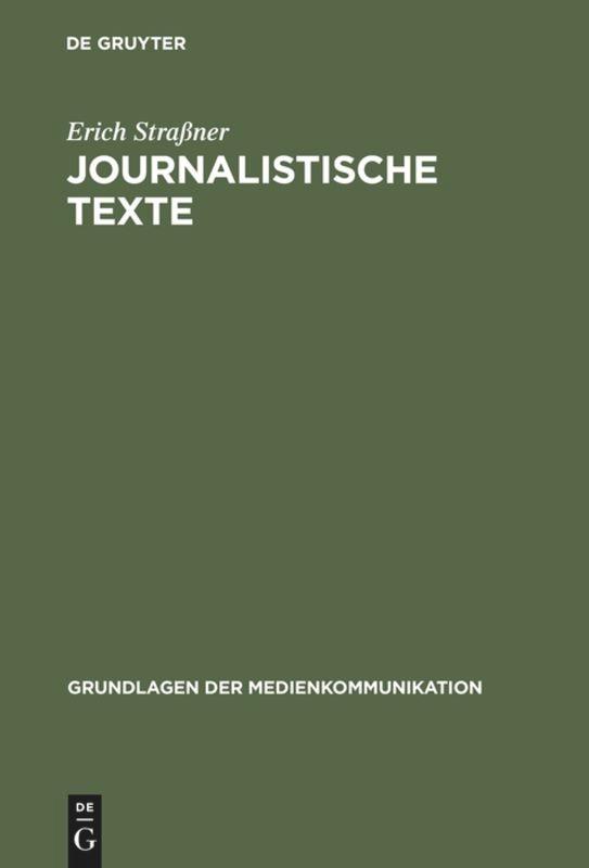 Cover: 9783484371101 | Journalistische Texte | Erich Straßner | Buch | 105 S. | Deutsch