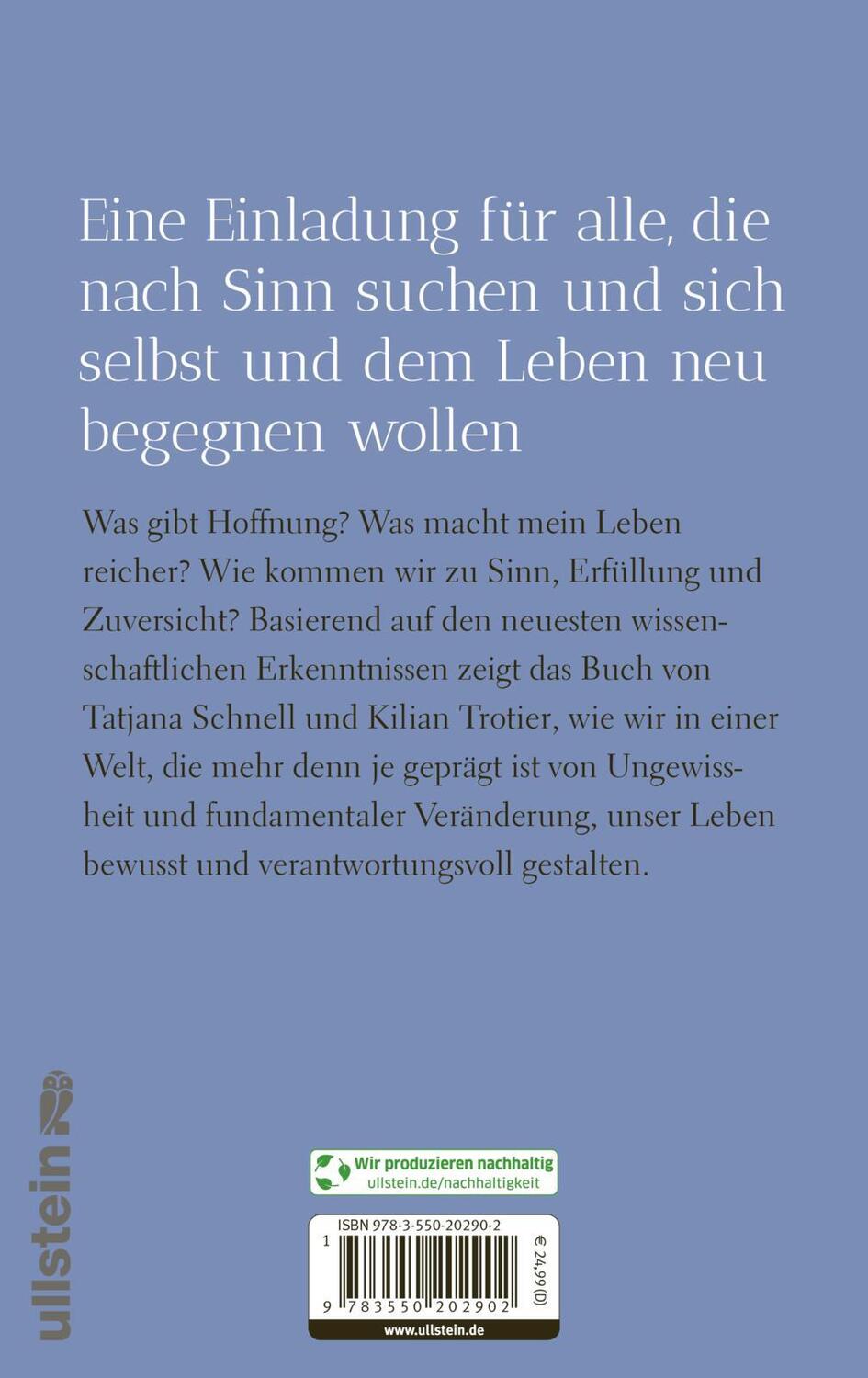 Rückseite: 9783550202902 | Sinn finden | Tatjana Schnell (u. a.) | Buch | 304 S. | Deutsch | 2024