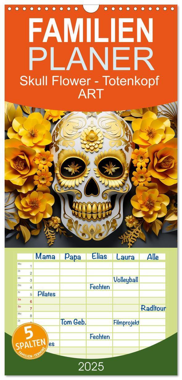 Cover: 9783457092095 | Familienplaner 2025 - Skull Flower - Totenkopf ART mit 5 Spalten...