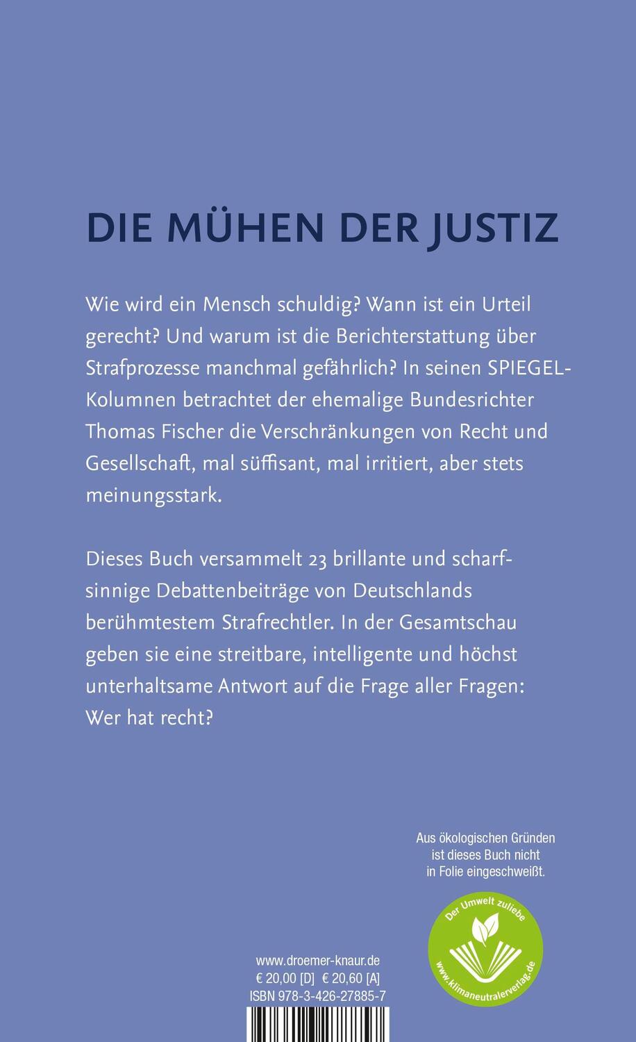 Rückseite: 9783426278857 | Recht haben | Thomas Fischer | Buch | 298 S. | Deutsch | 2022