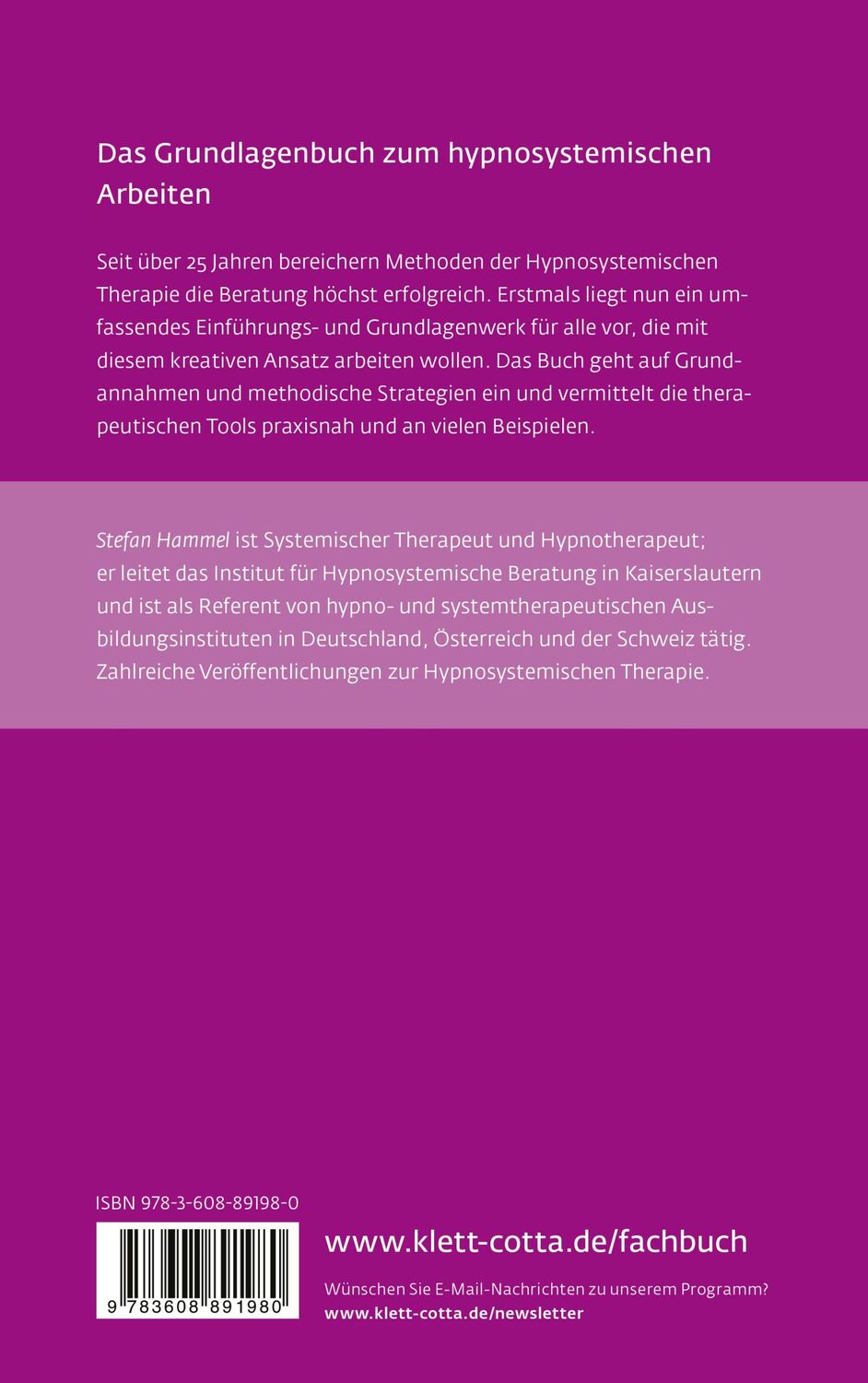 Rückseite: 9783608891980 | Hypnosystemische Therapie (Leben Lernen, Bd. 331) | Stefan Hammel