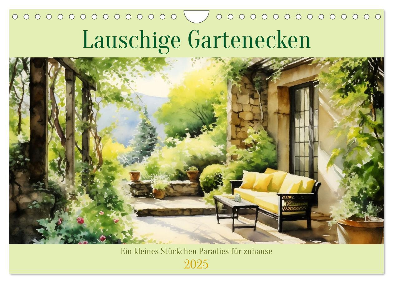 Cover: 9783383834288 | Lauschige Gartenecken (Wandkalender 2025 DIN A4 quer), CALVENDO...