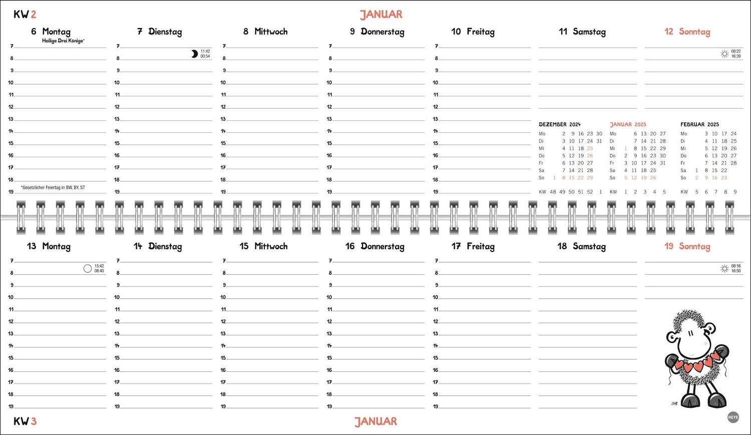 Bild: 9783756406531 | sheepworld Wochenquerplaner 2025 | Heye | Kalender | Spiralbindung