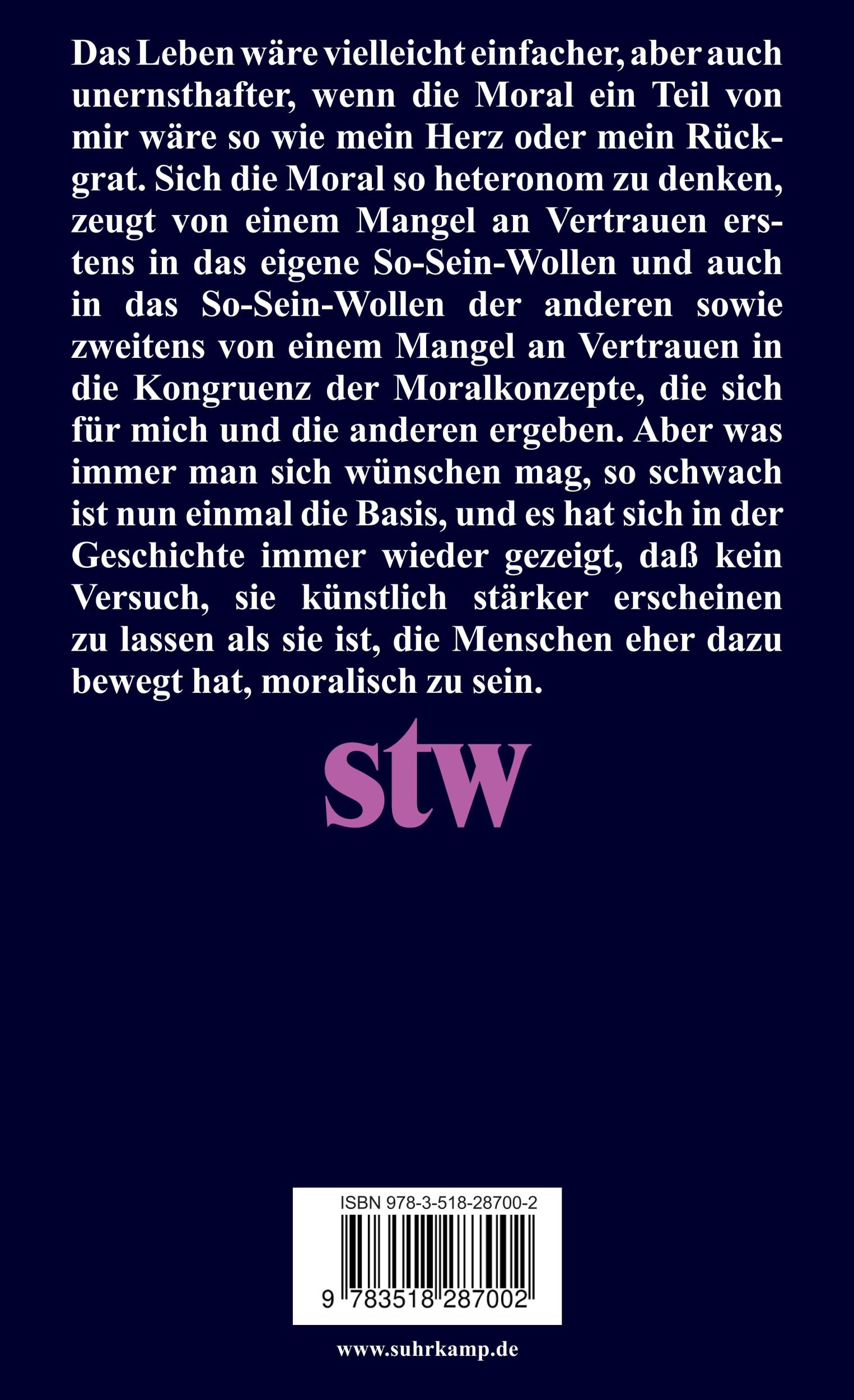 Rückseite: 9783518287002 | Vorlesungen über Ethik | Ernst Tugendhat | Taschenbuch | 399 S. | 1993