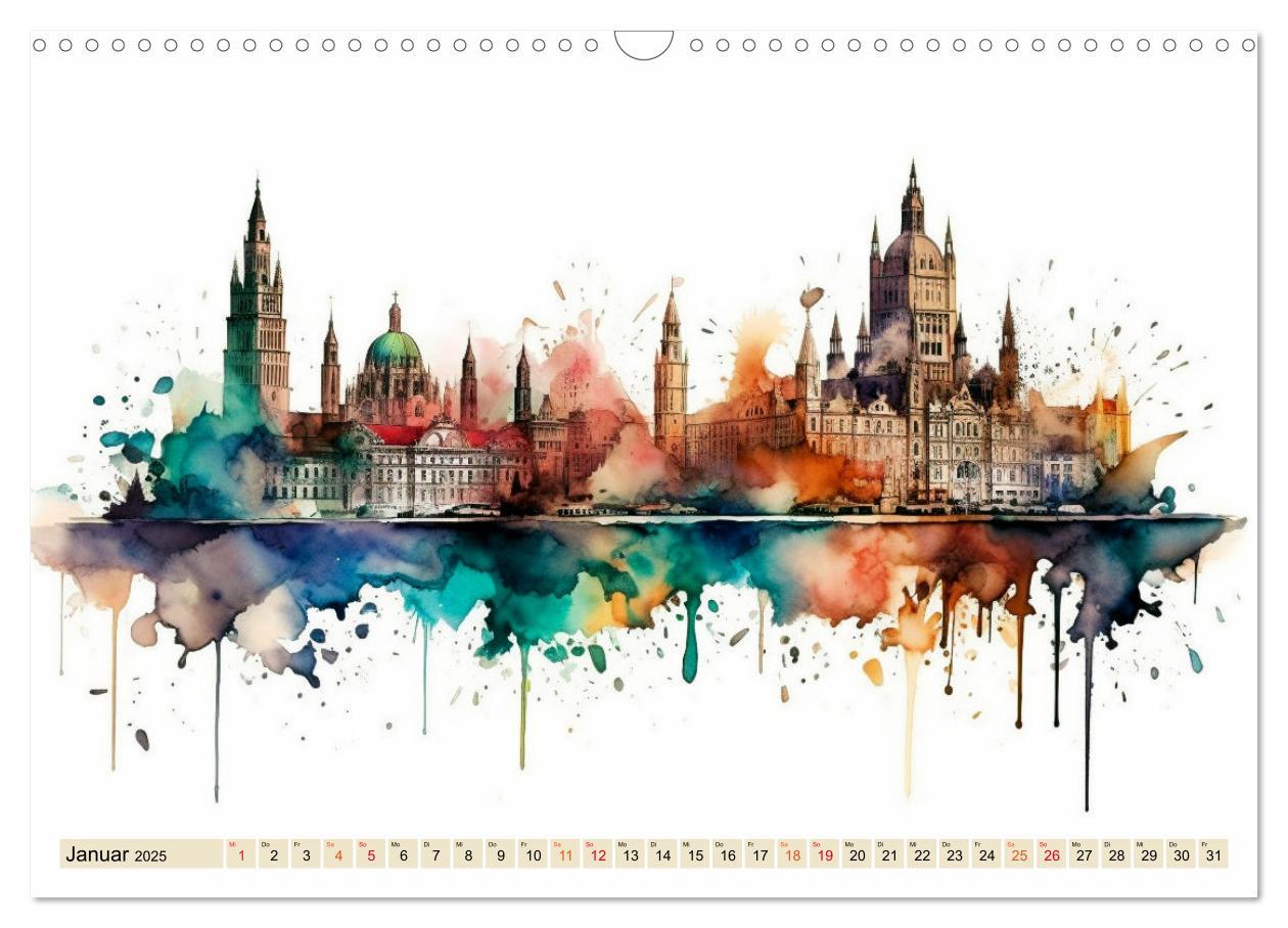 Bild: 9783383897634 | Skylines - bunte Städte (Wandkalender 2025 DIN A3 quer), CALVENDO...