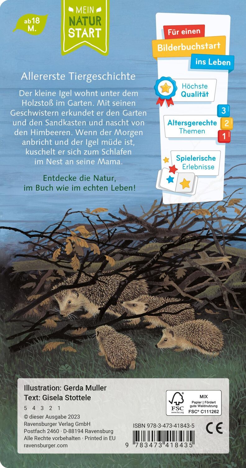 Rückseite: 9783473418435 | Ich bin der kleine Igel | Gisela Stottele | Buch | Naturstart | 16 S.