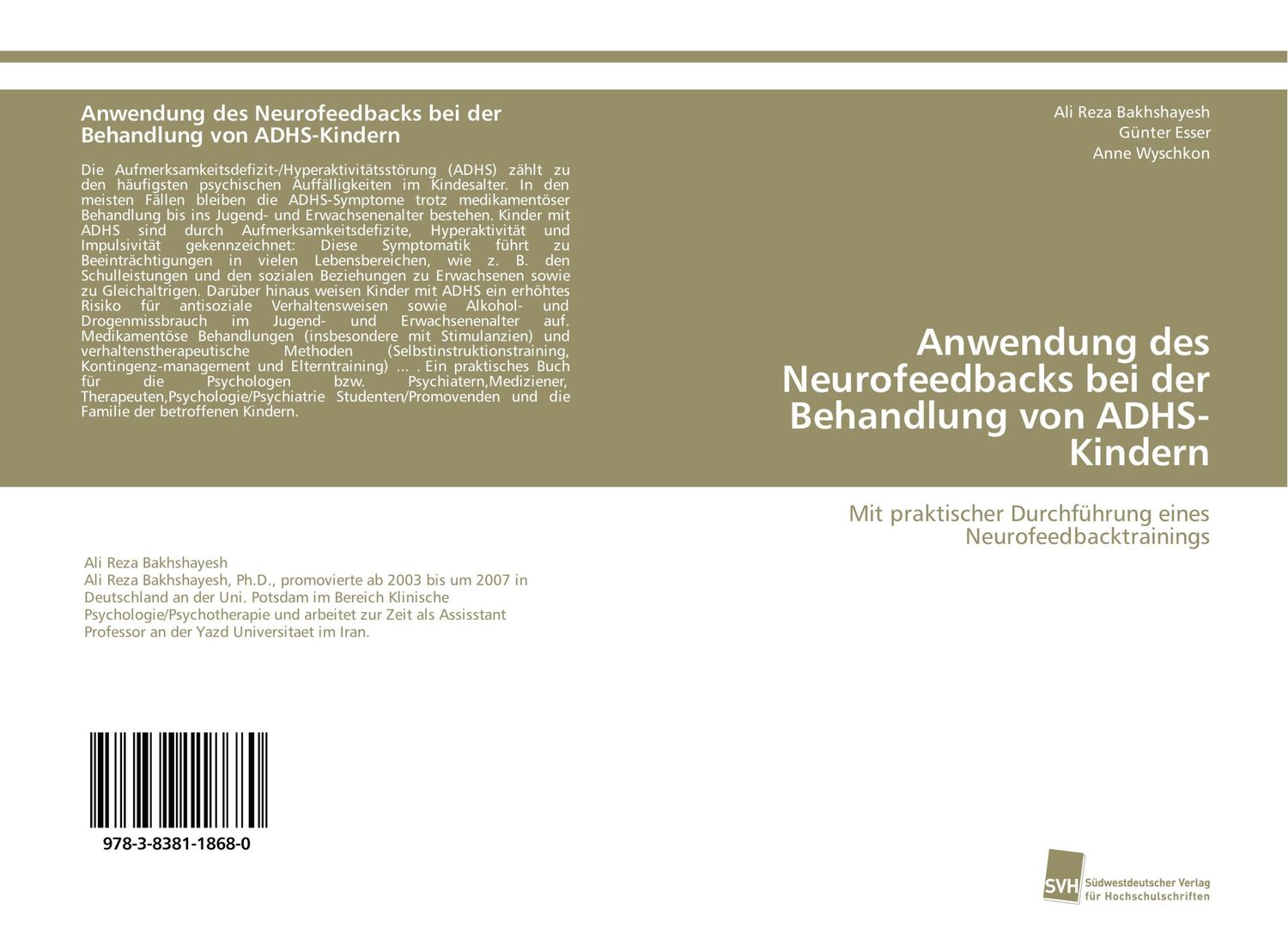 Cover: 9783838118680 | Anwendung des Neurofeedbacks bei der Behandlung von ADHS-Kindern