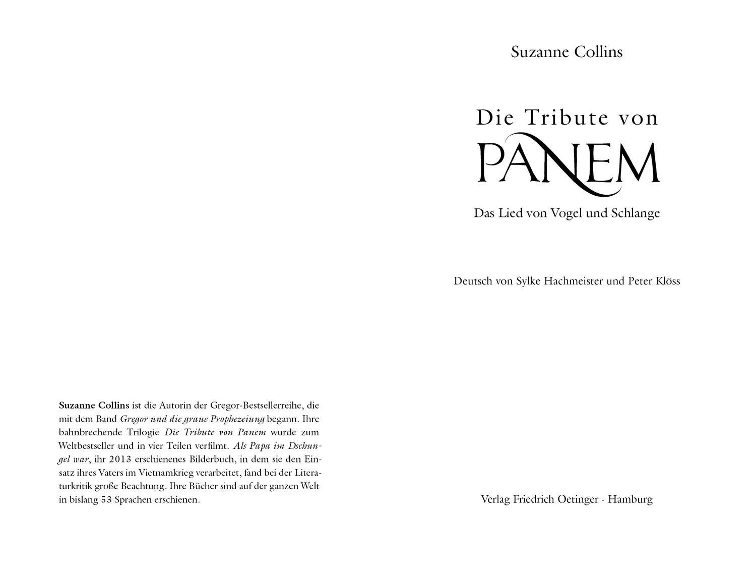 Bild: 9783751206891 | Die Tribute von Panem X. Das Lied von Vogel und Schlange | Collins