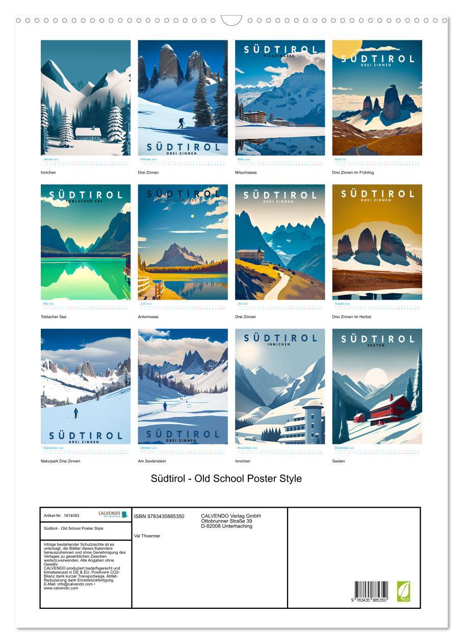 Bild: 9783435885350 | Südtirol - Old School Poster Style (Wandkalender 2025 DIN A2 hoch),...