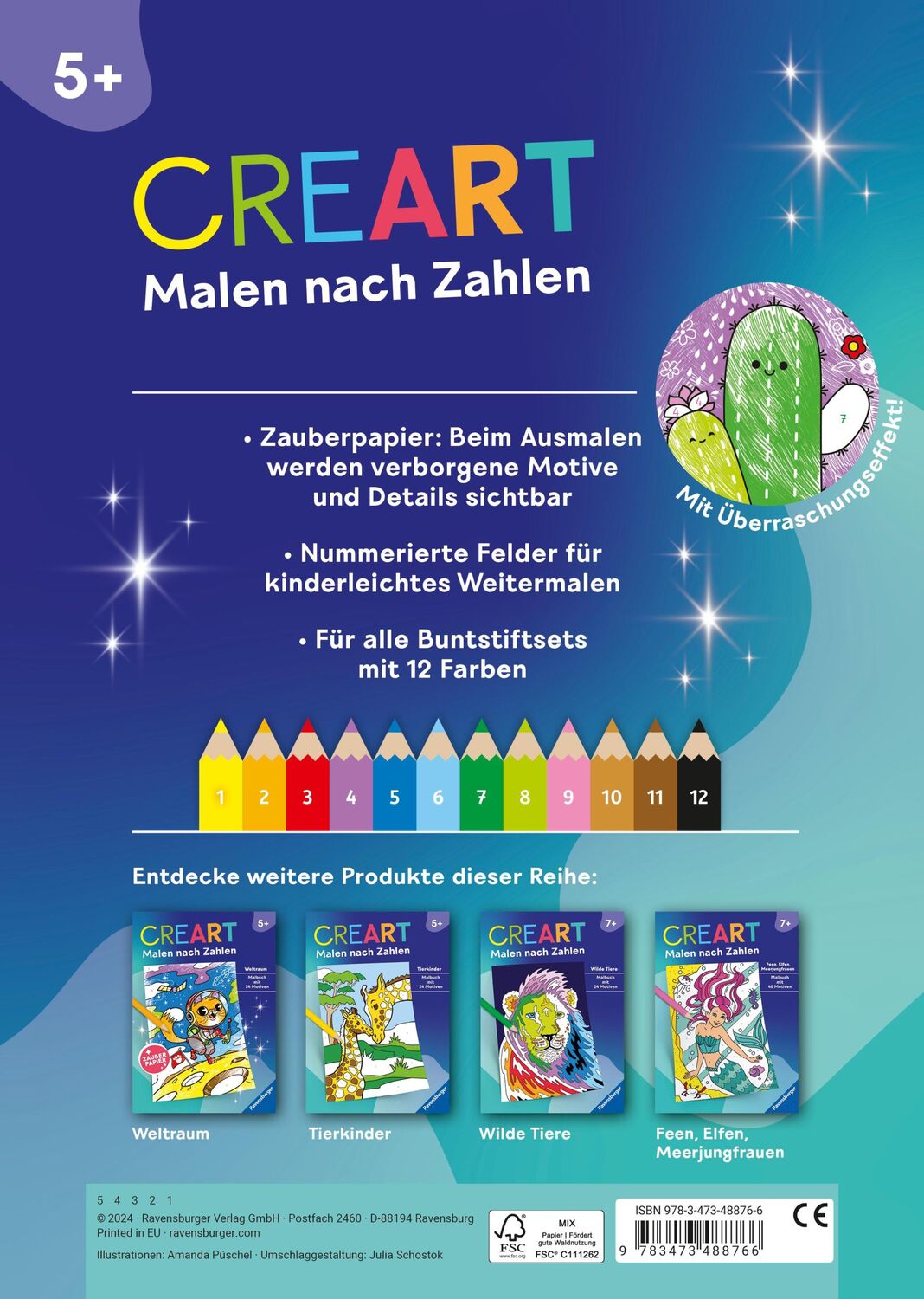 Rückseite: 9783473488766 | Ravensburger CreArt Malen nach Zahlen ab 5: Kawaii Süße Freunde,...