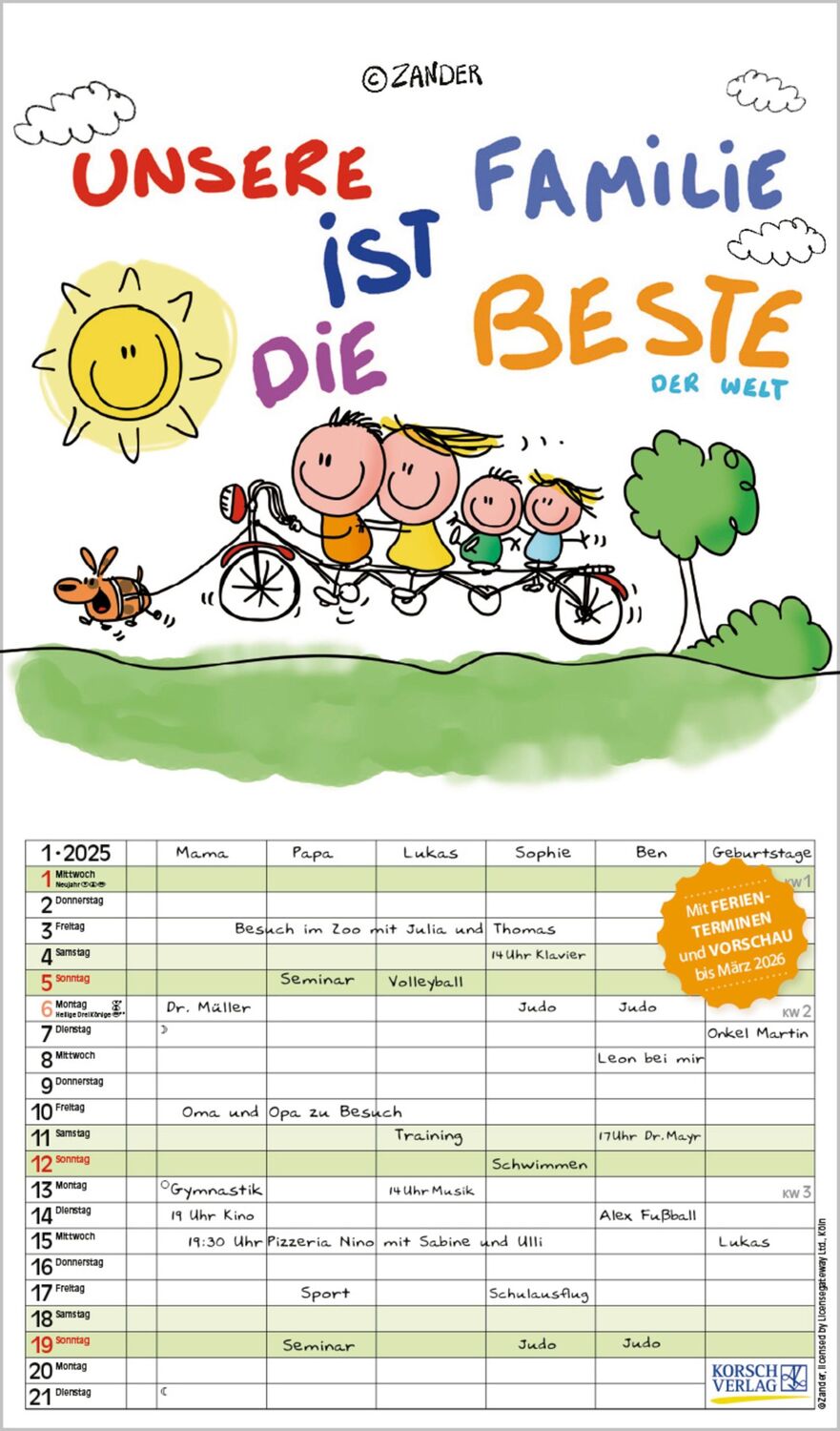 Cover: 9783731876885 | Unsere Familie ist die beste! 2025 | Verlag Korsch | Kalender | 14 S.