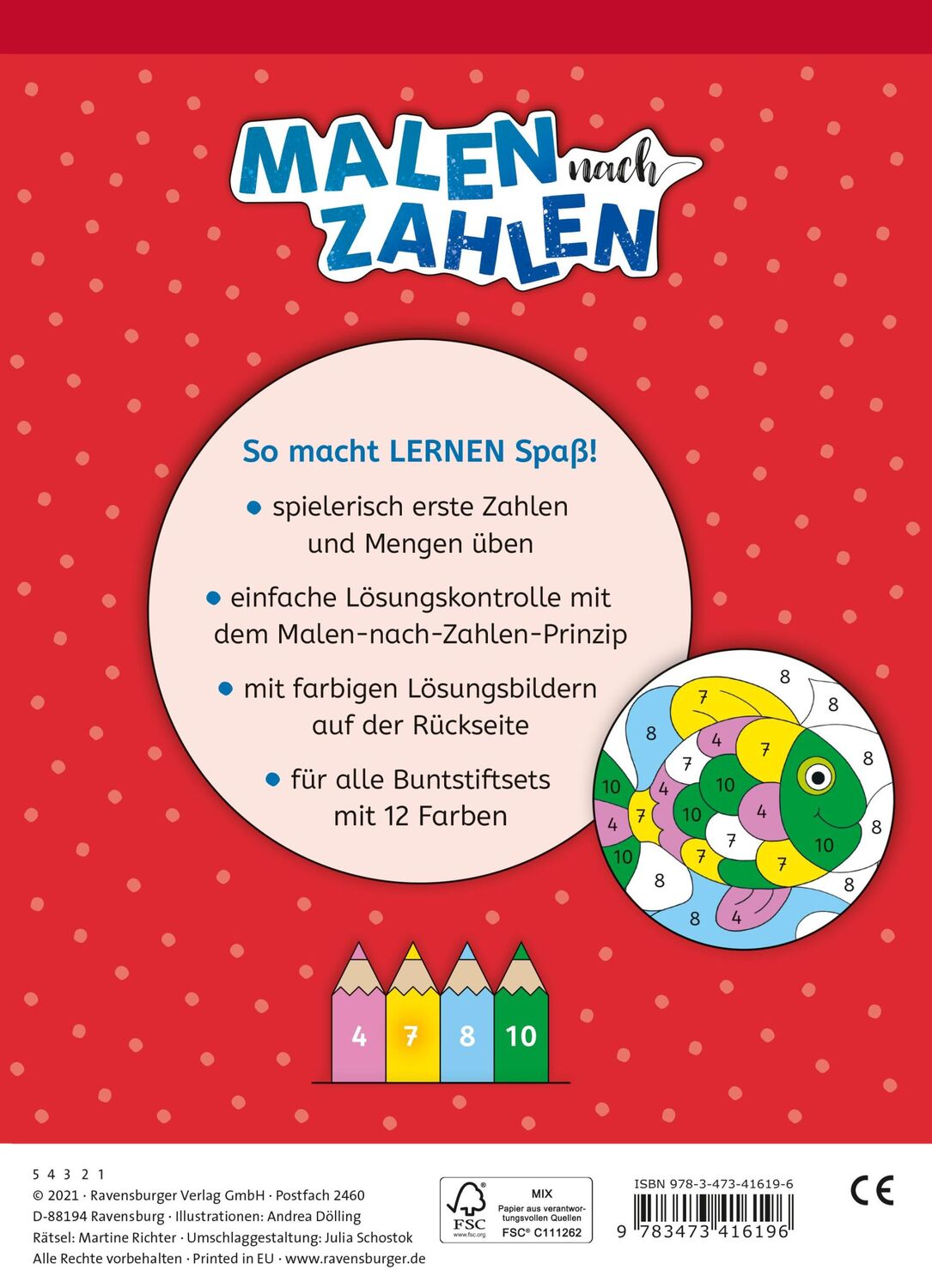 Rückseite: 9783473416196 | Malen nach Zahlen, Vorschule: Erste Zahlen | Martine Richter | Buch