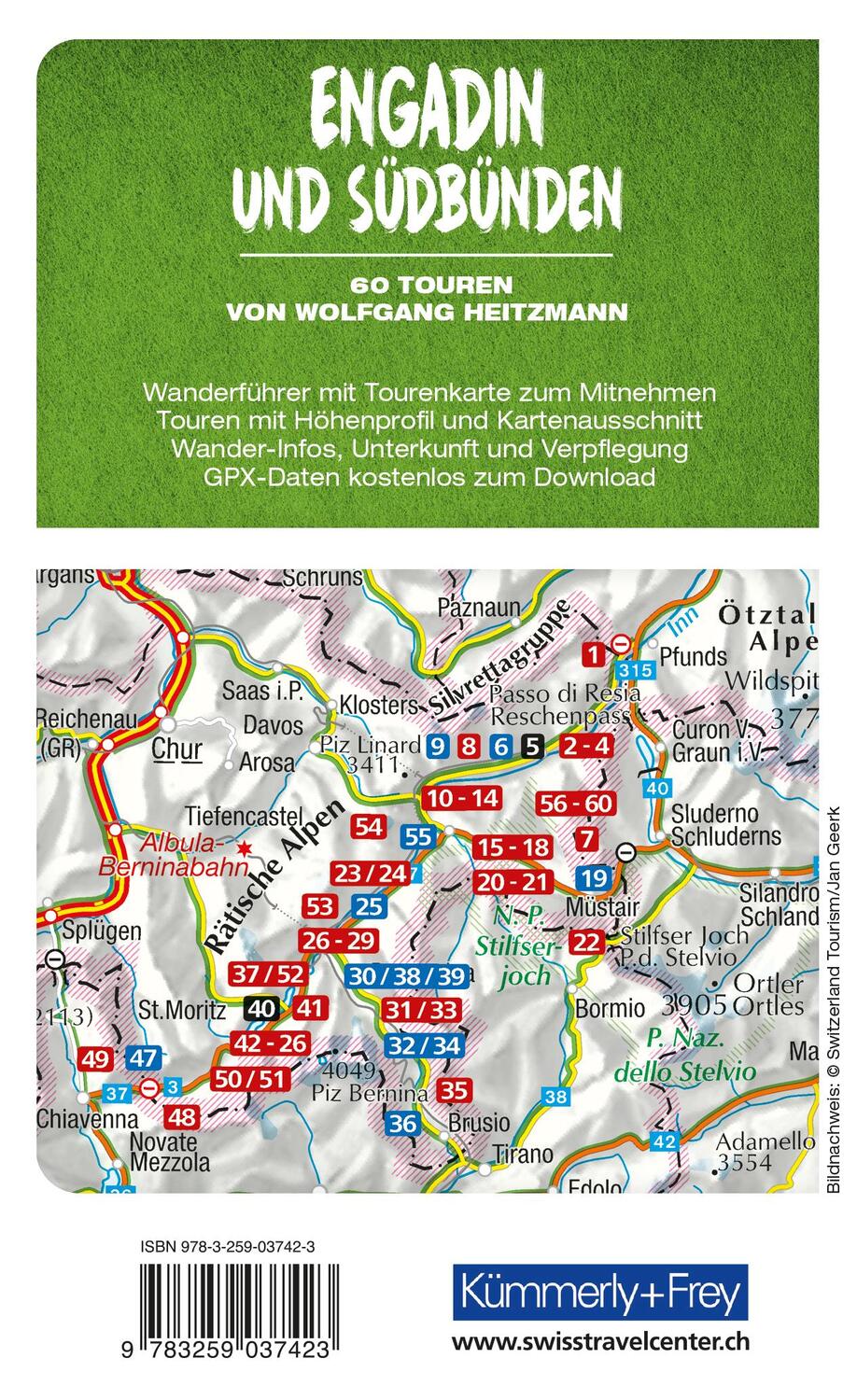 Rückseite: 9783259037898 | Kümmerly+Frey Wanderführer Engadin und Südbünden | Wolfgang Heitzmann