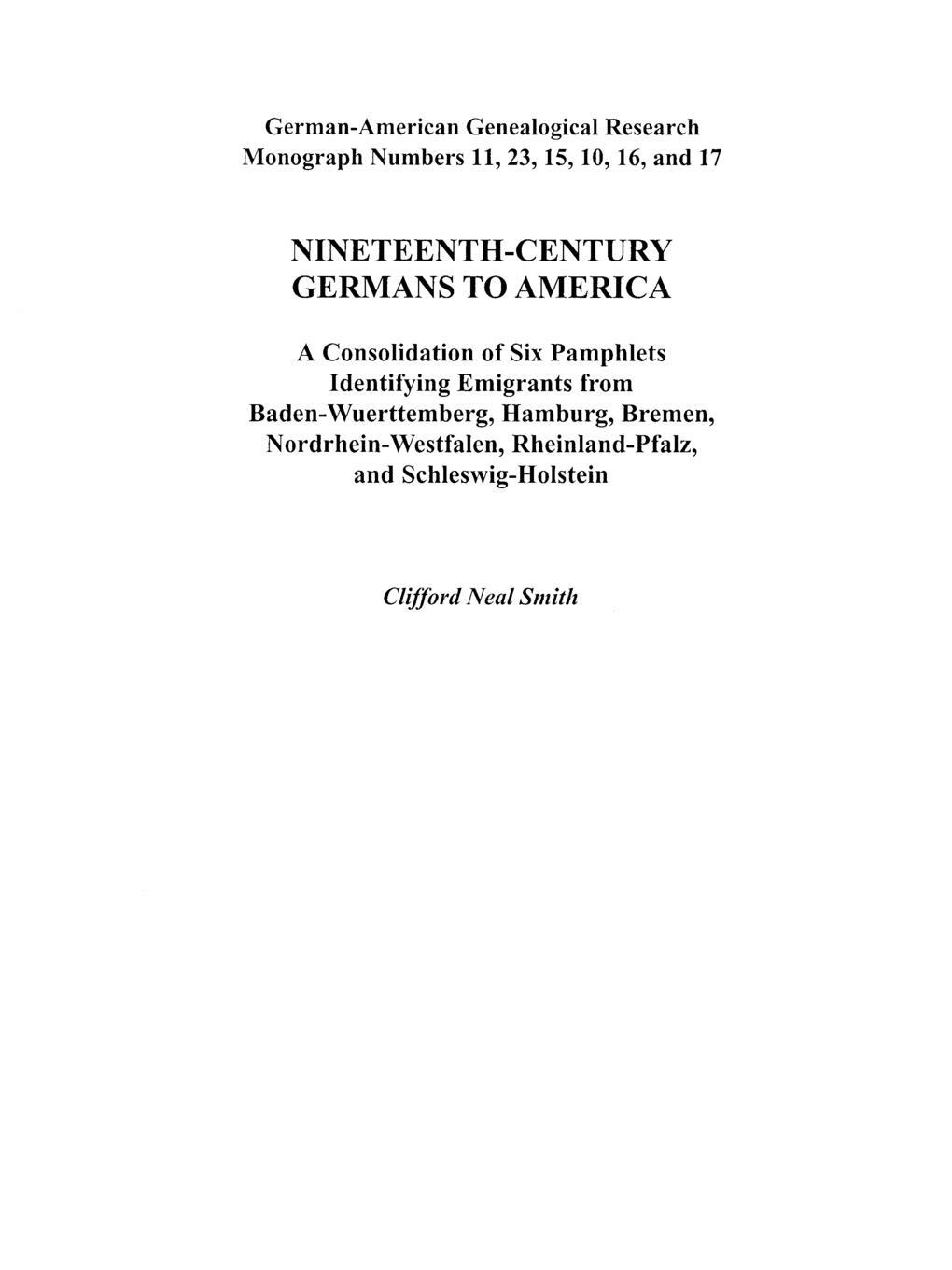 Cover: 9780806352718 | Nineteenth-Century Germans to America | Clifford Neal Smith | Buch