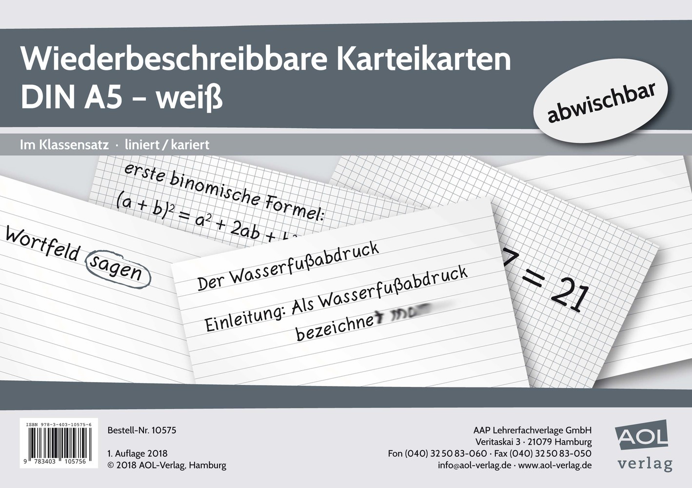 Cover: 9783403105756 | Wiederbeschreibbare Karteikarten DIN A5 - weiß | Box | 31 S. | Deutsch