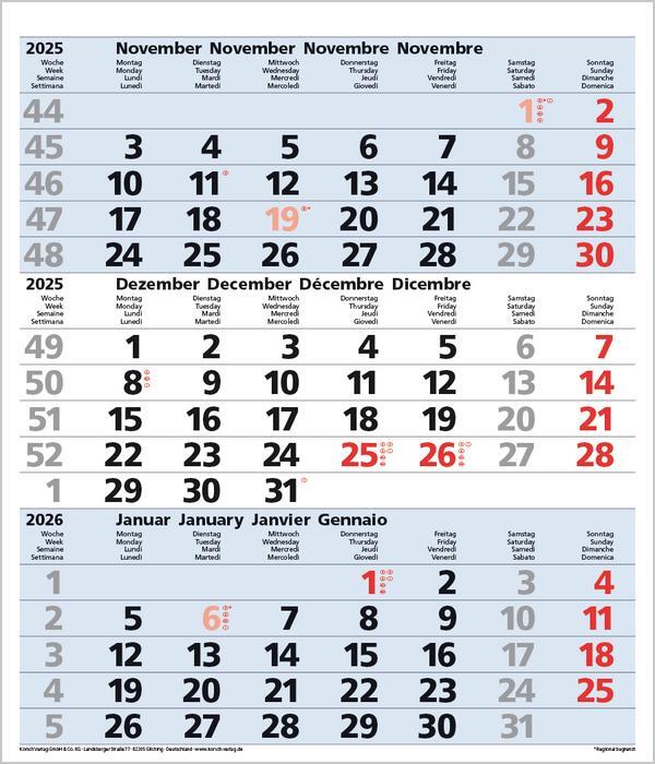 Bild: 9783731877547 | 3-Monats-Planer Comfort Blau 2025 | Verlag Korsch | Kalender | 12 S.