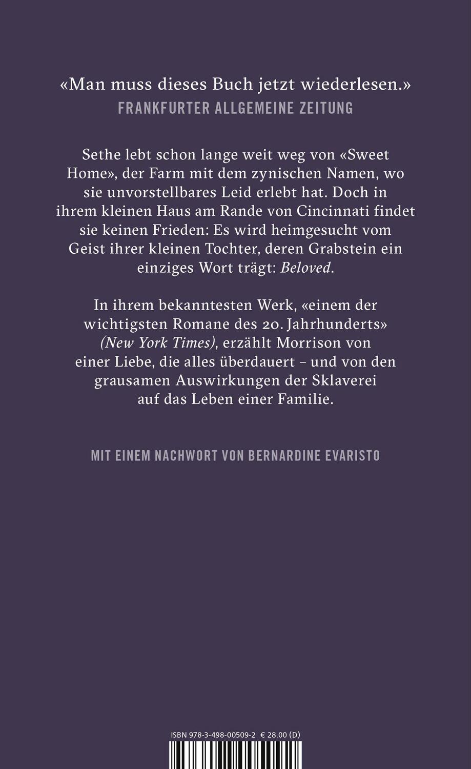 Rückseite: 9783498005092 | Beloved | Mit einem Nachwort von Bernardine Evaristo | Toni Morrison