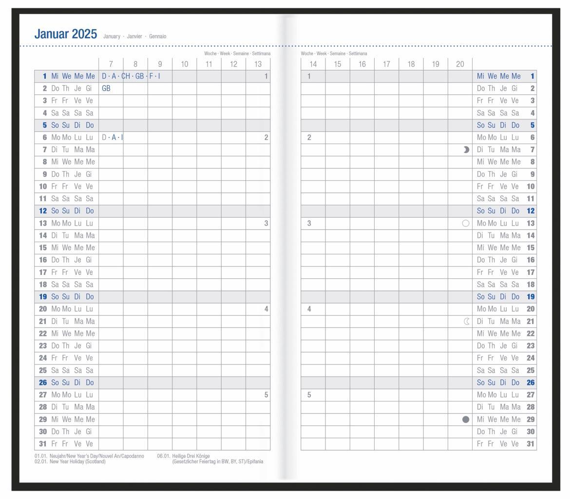 Bild: 9783756408047 | Monats-Taschenkalender, schwarz 2025 | Heye | Buch | Bürokalender Heye