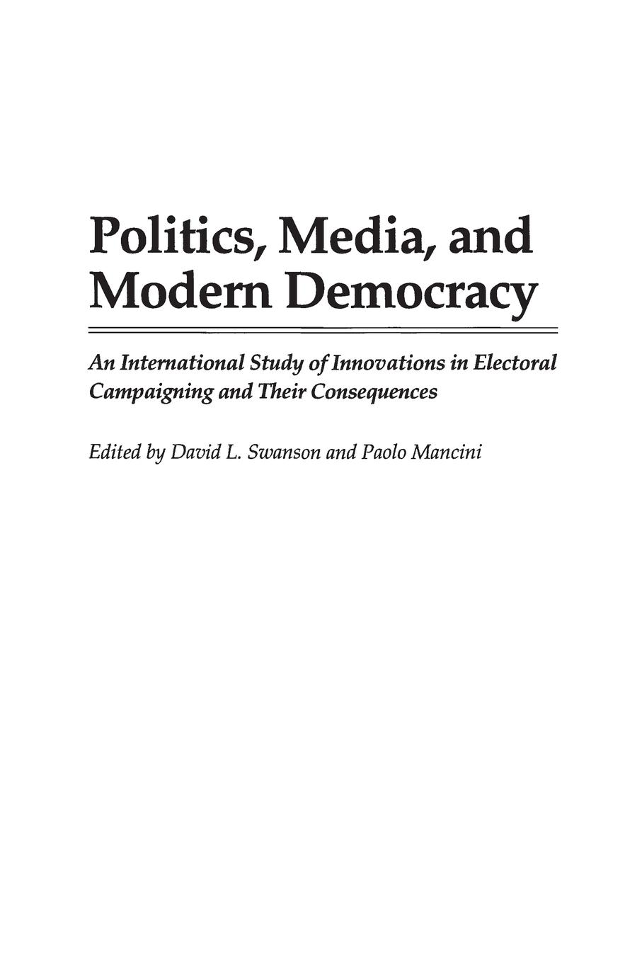 Cover: 9780275951832 | Politics, Media, and Modern Democracy | Paolo Mancini (u. a.) | Buch