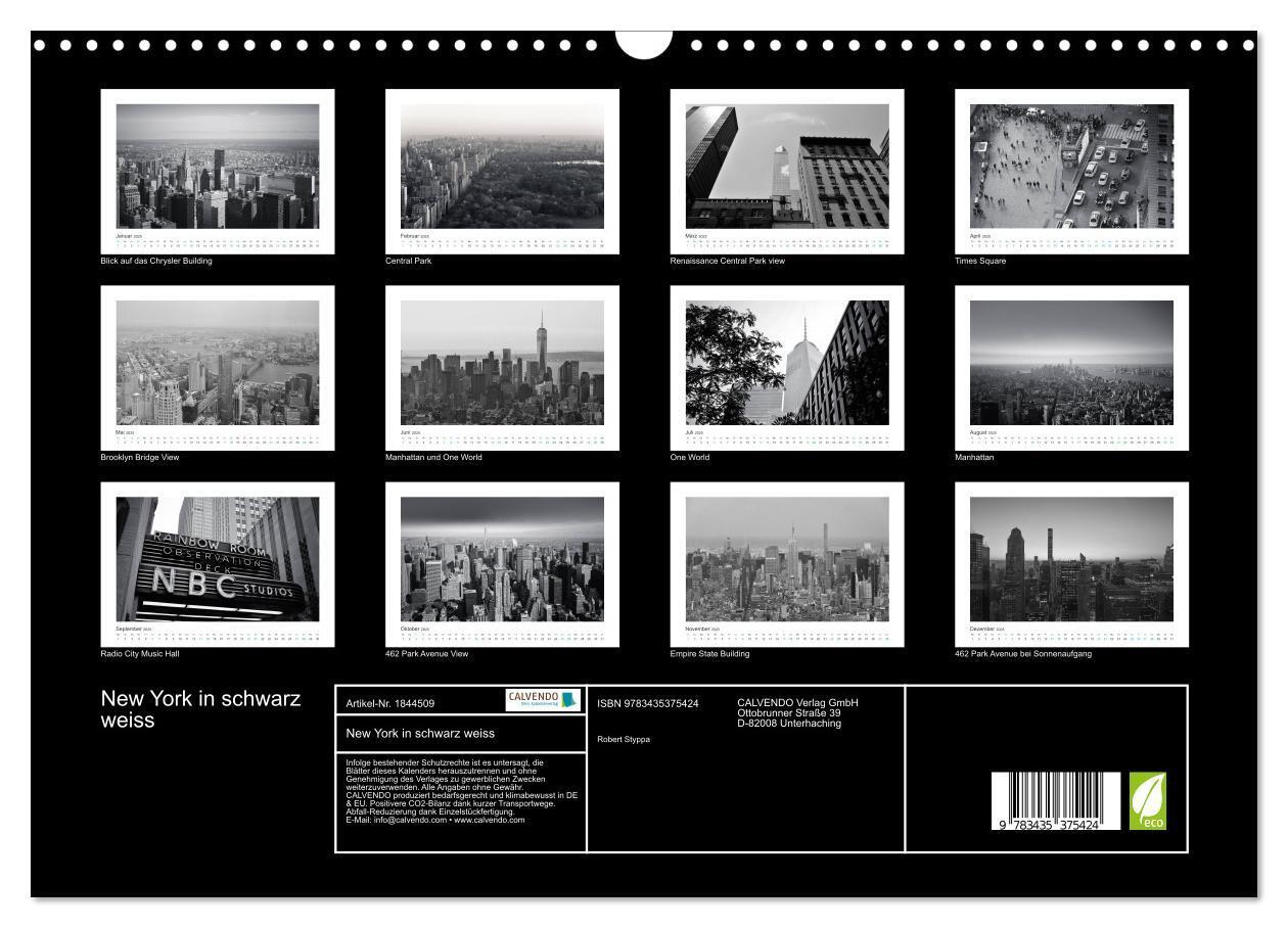 Bild: 9783435375424 | New York in schwarz weiss (Wandkalender 2025 DIN A3 quer), CALVENDO...