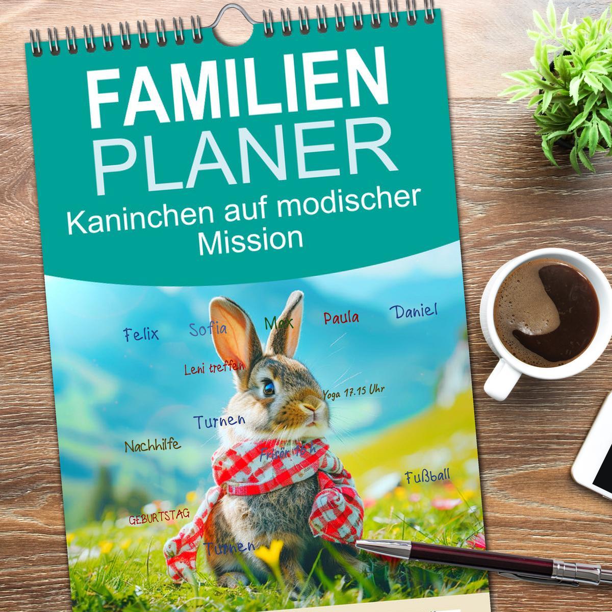 Bild: 9783457192856 | Familienplaner 2025 - Kaninchen auf modischer Mission mit 5 Spalten...