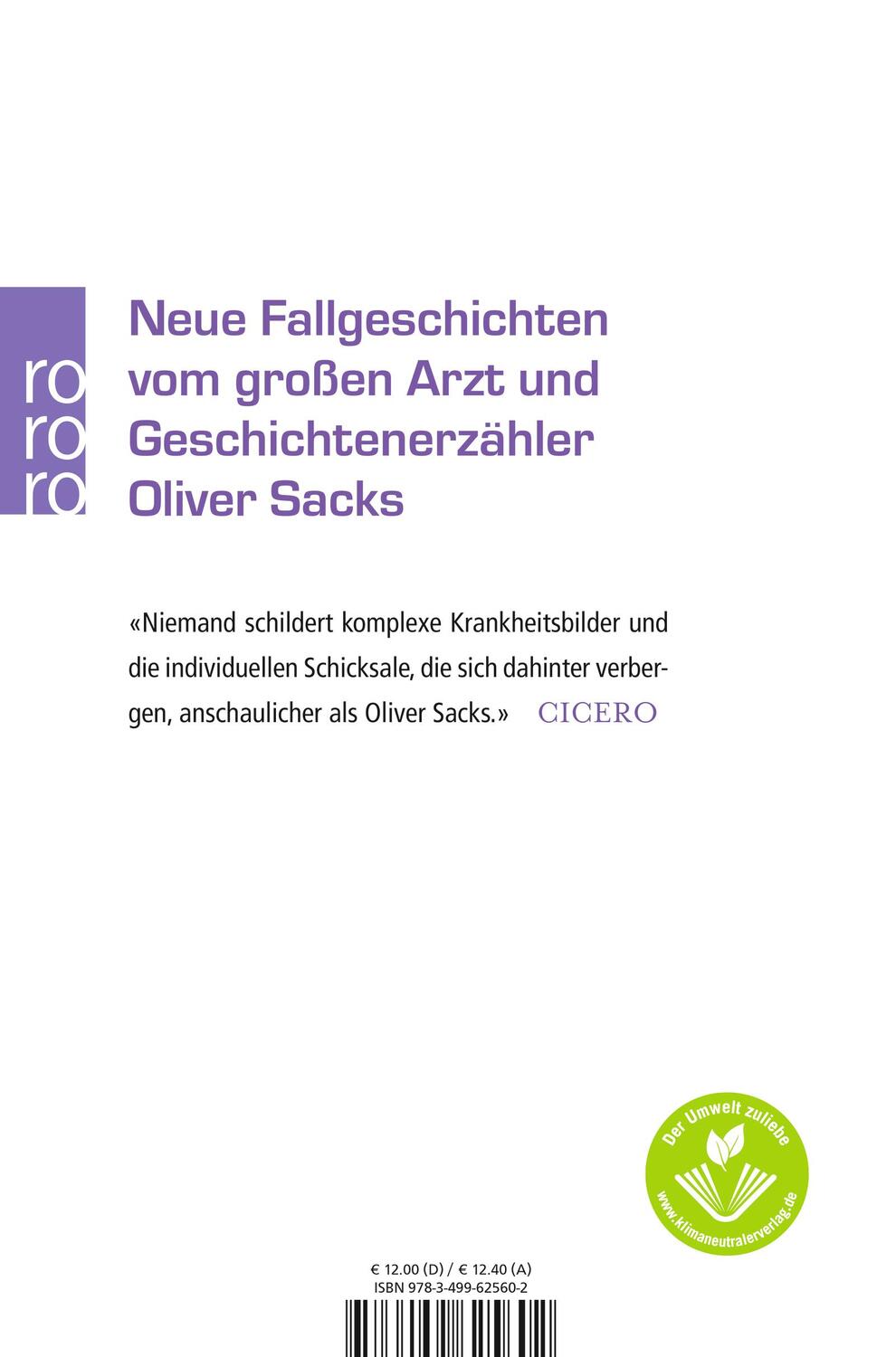 Rückseite: 9783499625602 | Das innere Auge | Neue Fallgeschichten | Oliver Sacks | Taschenbuch