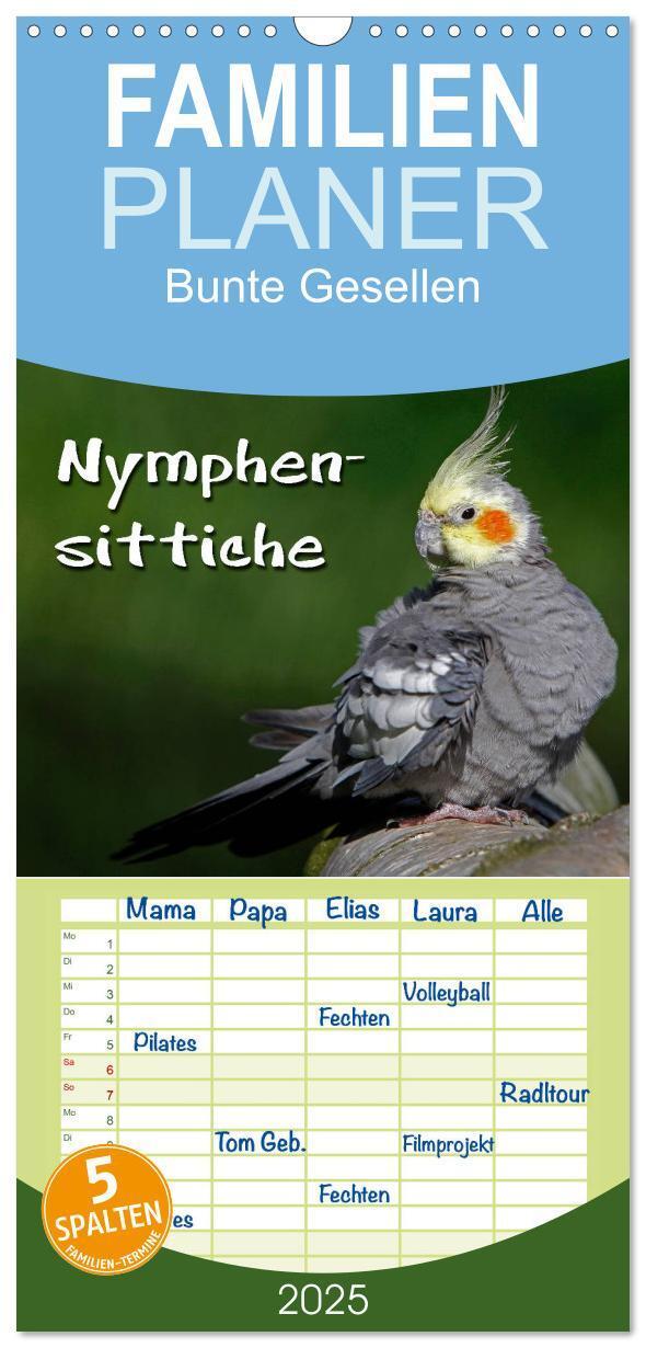 Cover: 9783457120088 | Familienplaner 2025 - Nymphensittiche mit 5 Spalten (Wandkalender,...