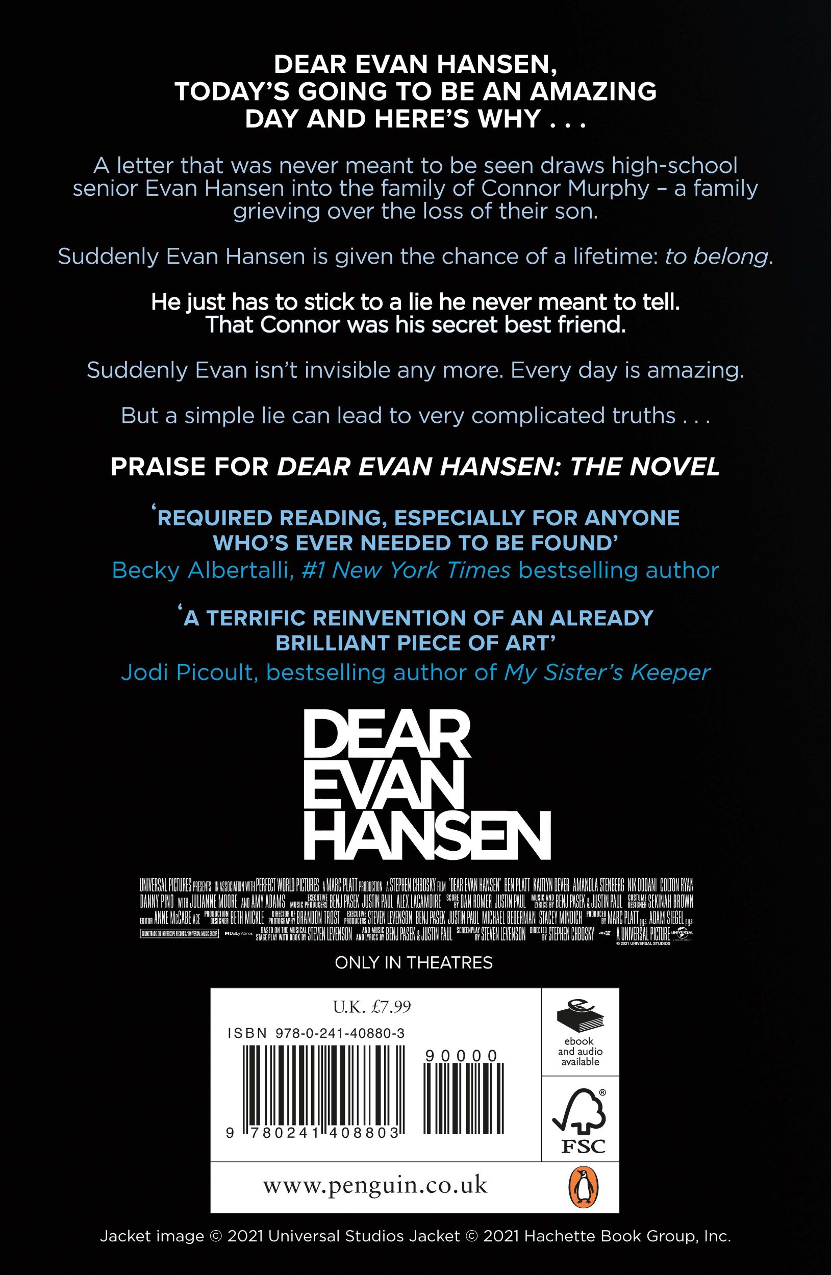 Rückseite: 9780241408803 | Dear Evan Hansen (Media Tie-In) | The Novel | Emmich | Taschenbuch