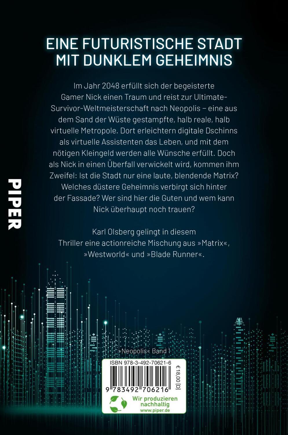 Rückseite: 9783492706216 | Neopolis - Die Stadt aus Licht | Thriller | Karl Olsberg | Taschenbuch