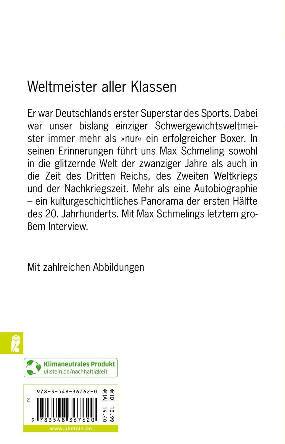 Rückseite: 9783548367620 | Erinnerungen | Max Schmeling | Taschenbuch | 576 S. | Deutsch | 2005