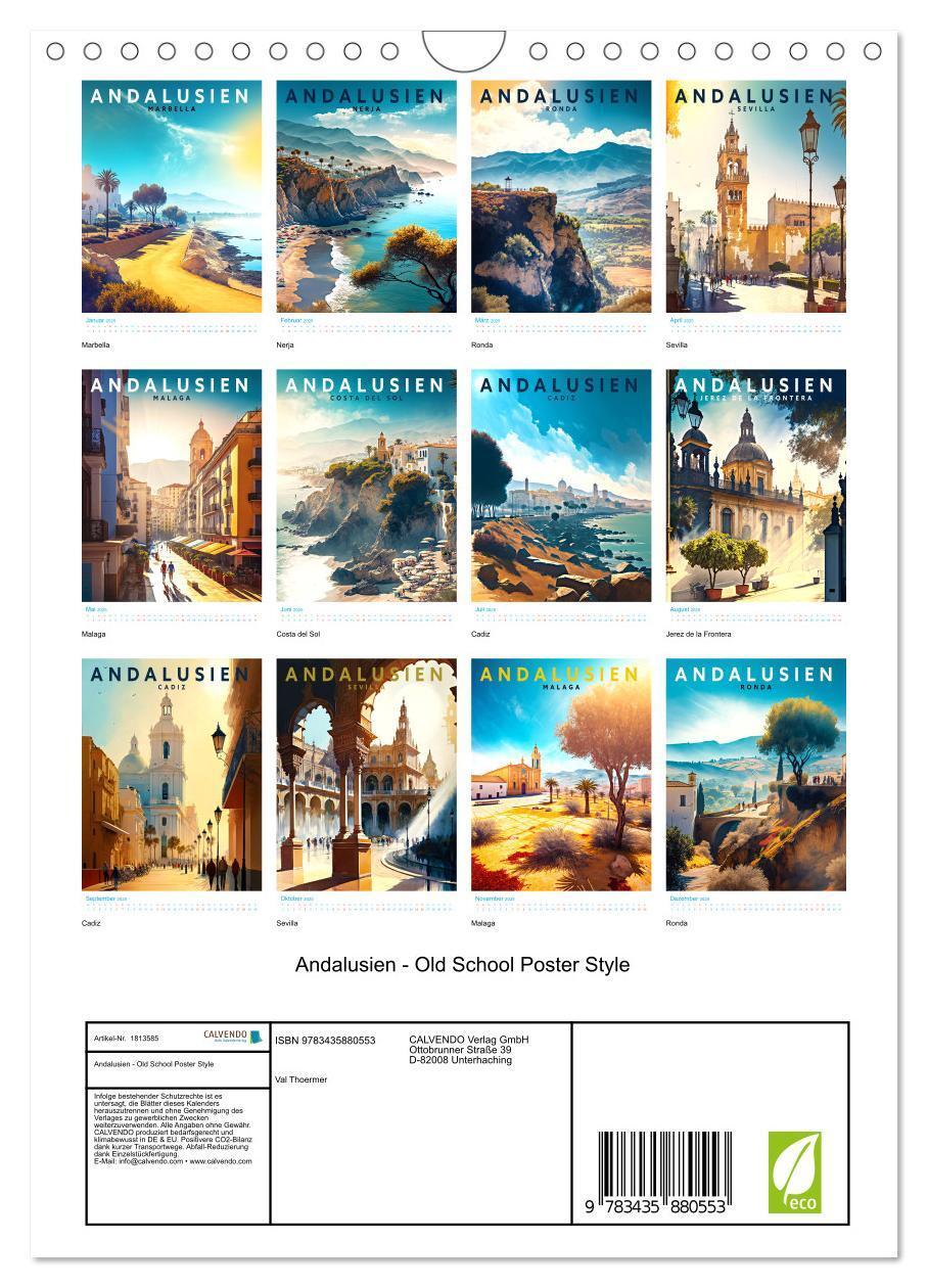 Bild: 9783435880553 | Andalusien - Old School Poster Style (Wandkalender 2025 DIN A4...