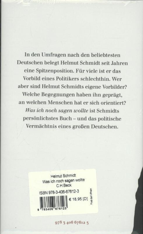 Rückseite: 9783406676123 | Was ich noch sagen wollte | Helmut Schmidt | Buch | Deutsch | 2015