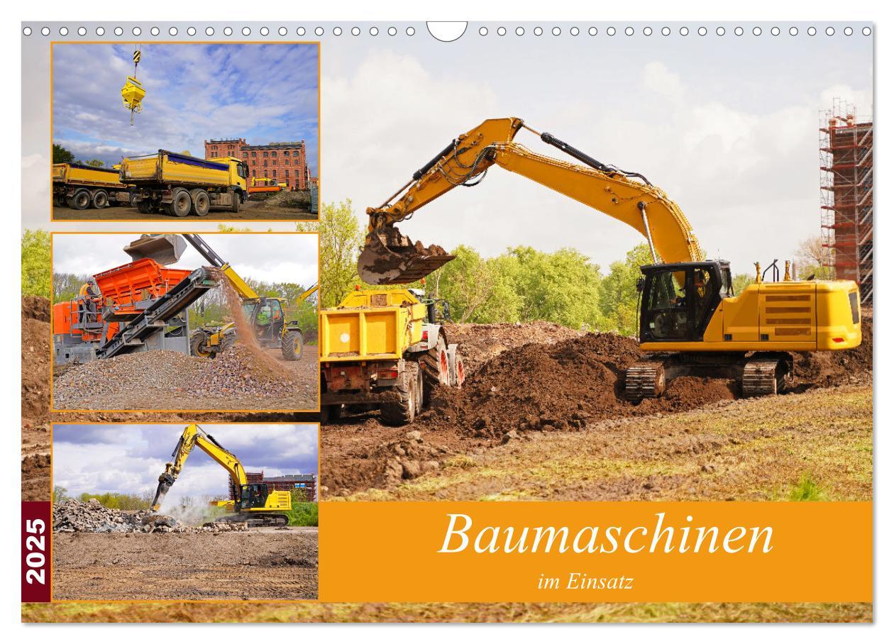 Cover: 9783383999338 | Baumaschinen im Einsatz (Wandkalender 2025 DIN A3 quer), CALVENDO...