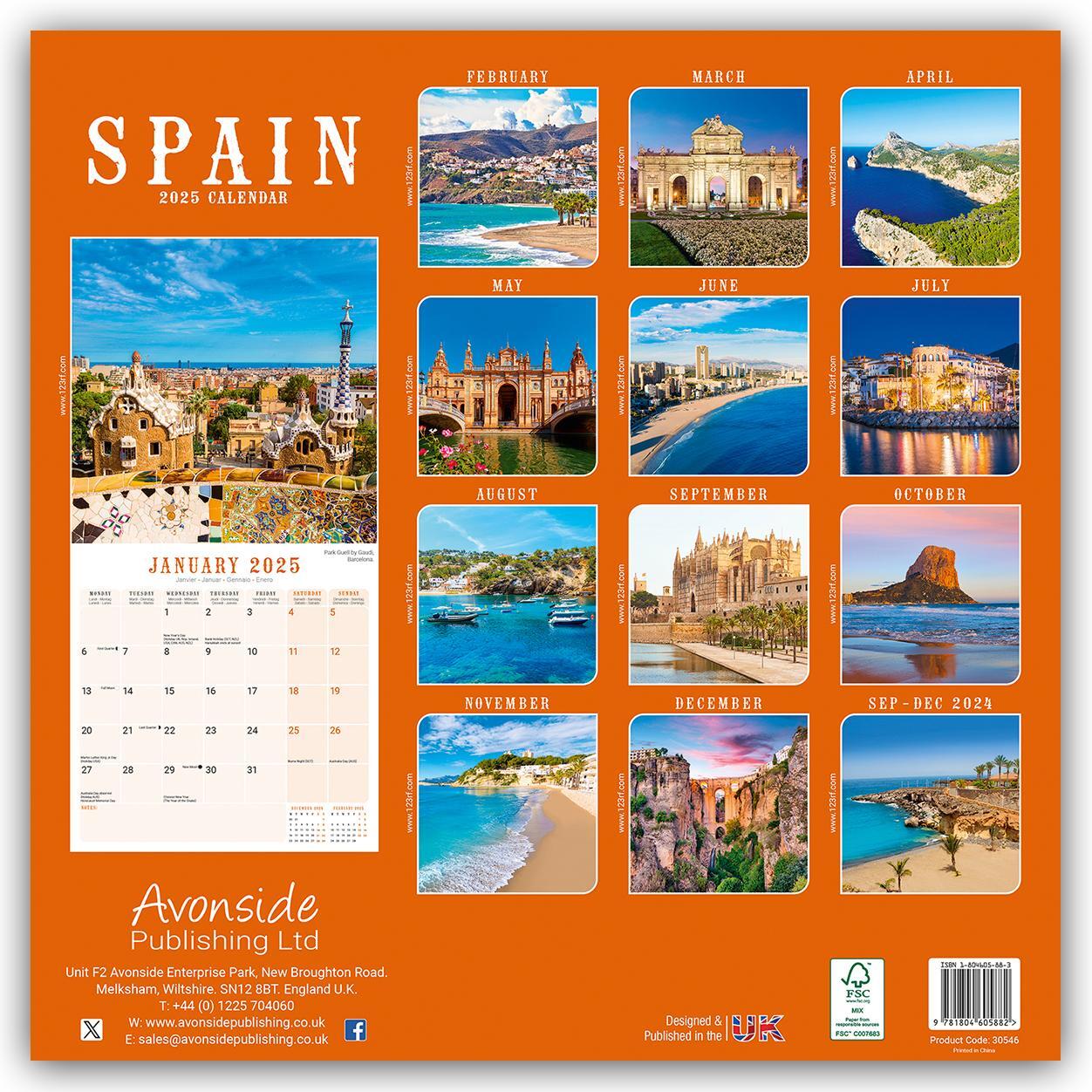 Rückseite: 9781804605882 | Spain - Spanien 2025 - 16-Monatskalender | Avonside Publishing Ltd