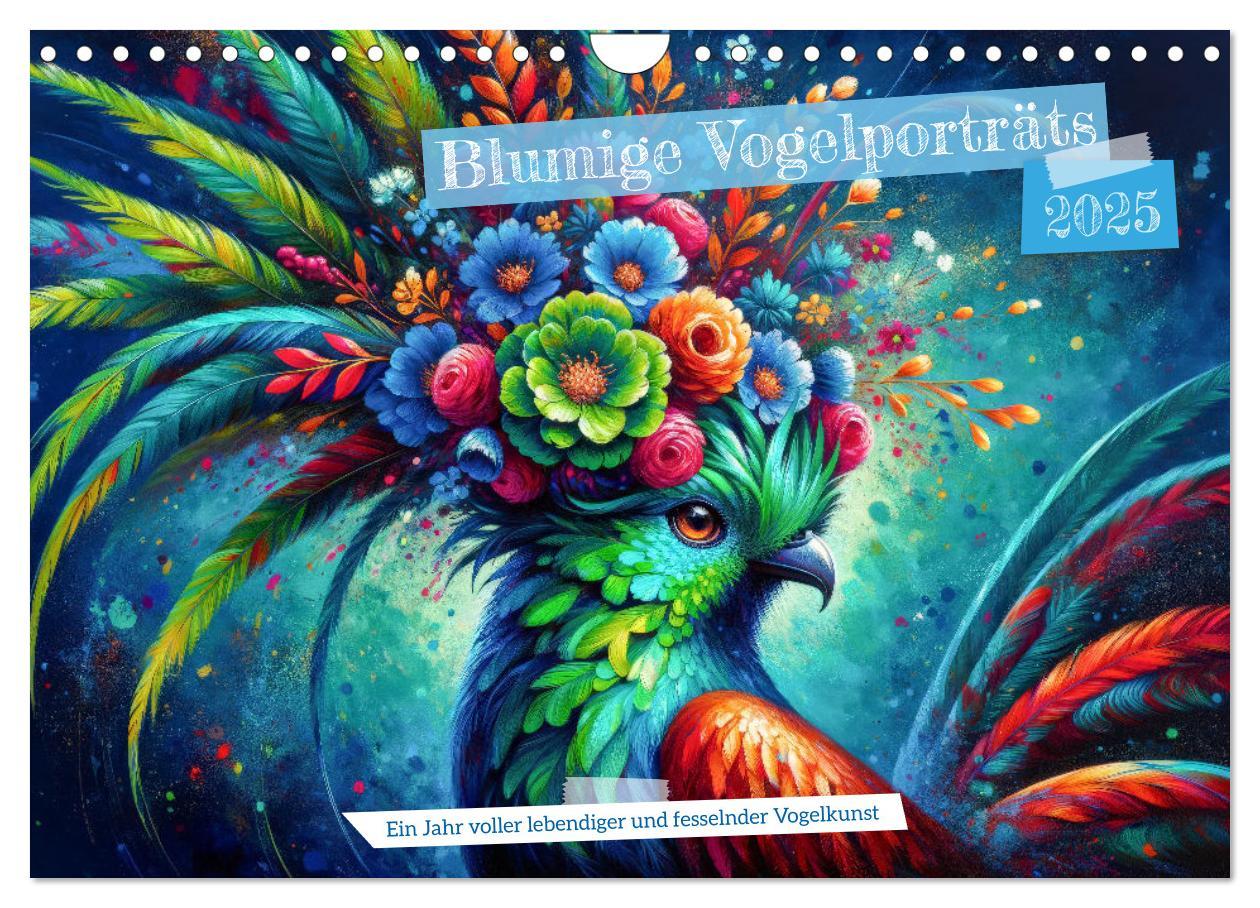 Cover: 9783457138687 | Blumige Vogelporträts (Wandkalender 2025 DIN A4 quer), CALVENDO...