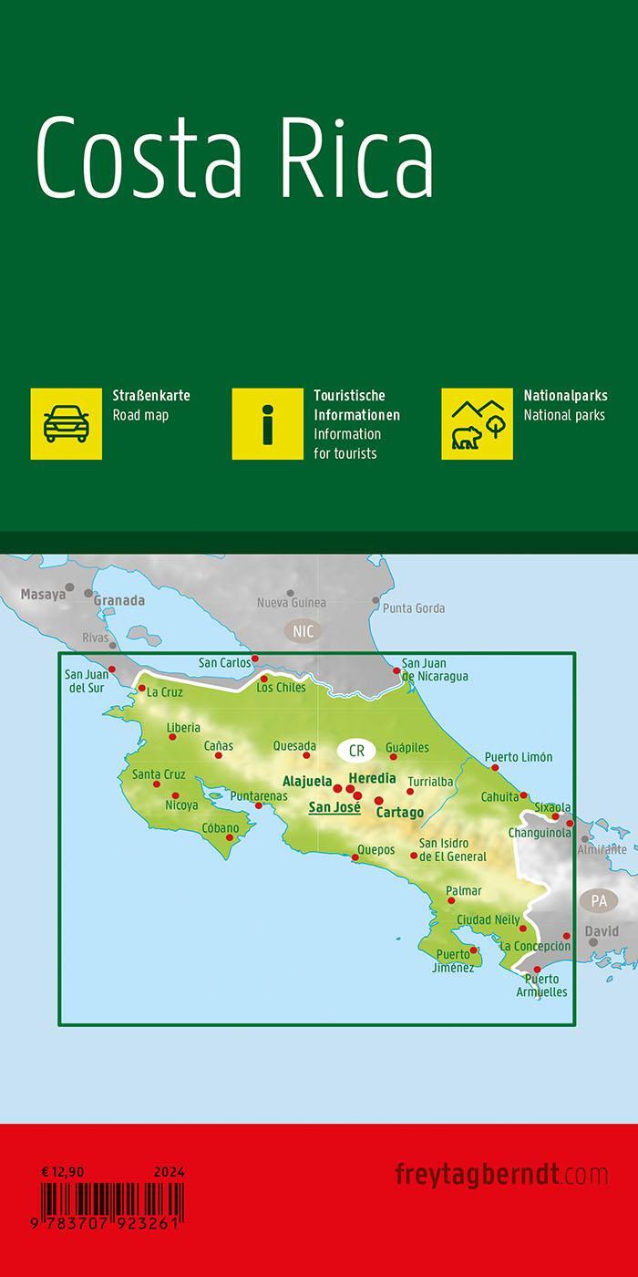 Rückseite: 9783707923261 | Costa Rica, Straßenkarte, 1:400.000 | Freytag &amp; Berndt | (Land-)Karte