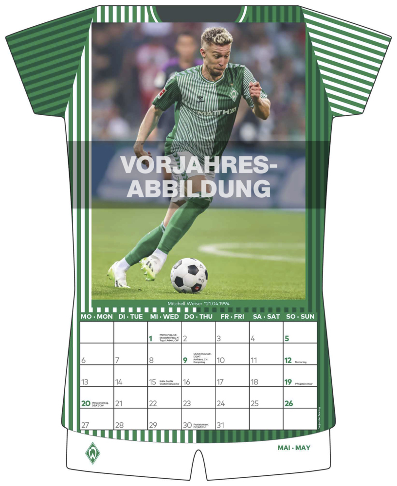 Bild: 4002725994509 | N NEUMANNVERLAGE - Werder Bremen 2025 Trikotkalender, 34,1x42cm,...