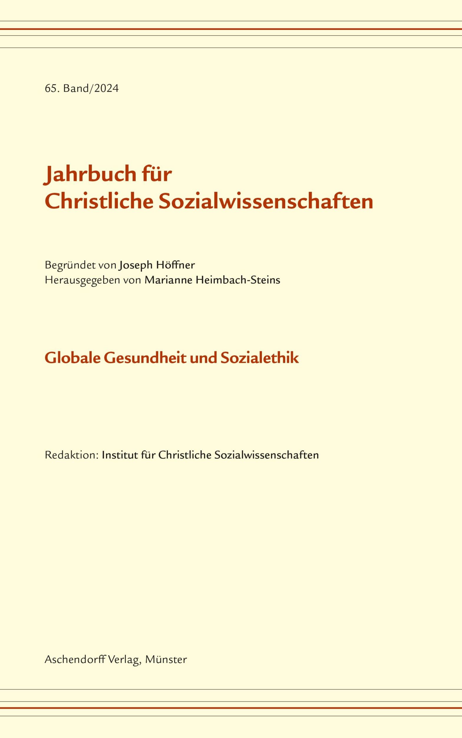 Cover: 9783402109977 | Jahrbuch für Christliche Sozialwissenschaften, 65. Band/2024 | Buch