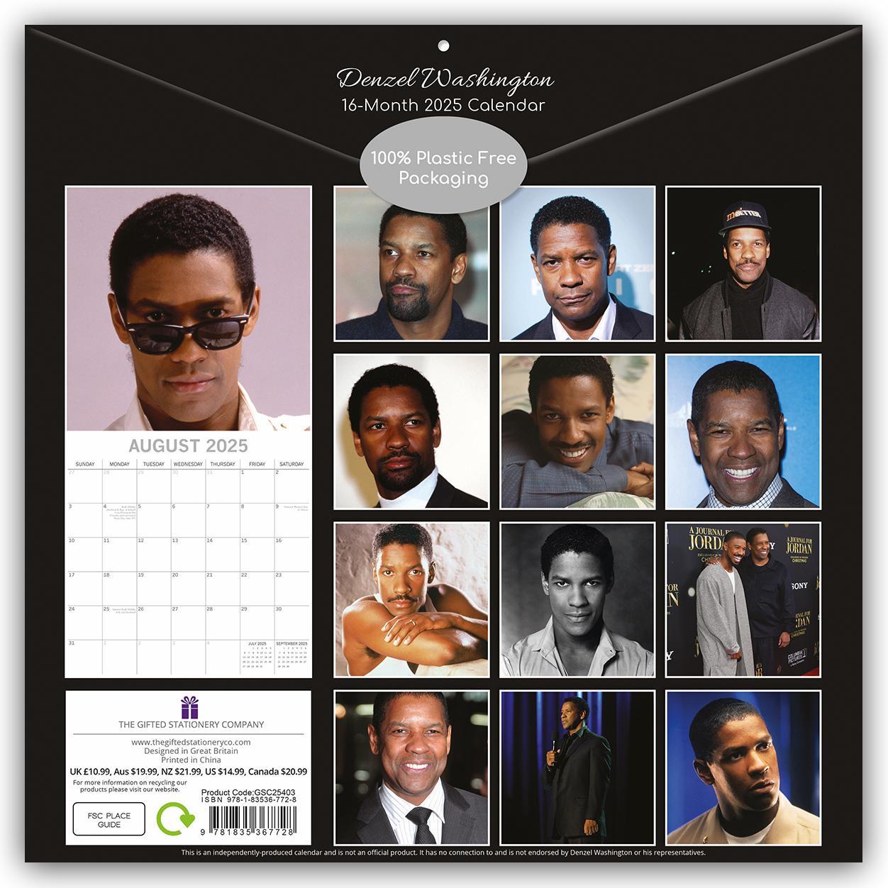 Rückseite: 9781835367728 | Denzel Washington 2025 - 16-Monatskalender | The Gifted | Kalender