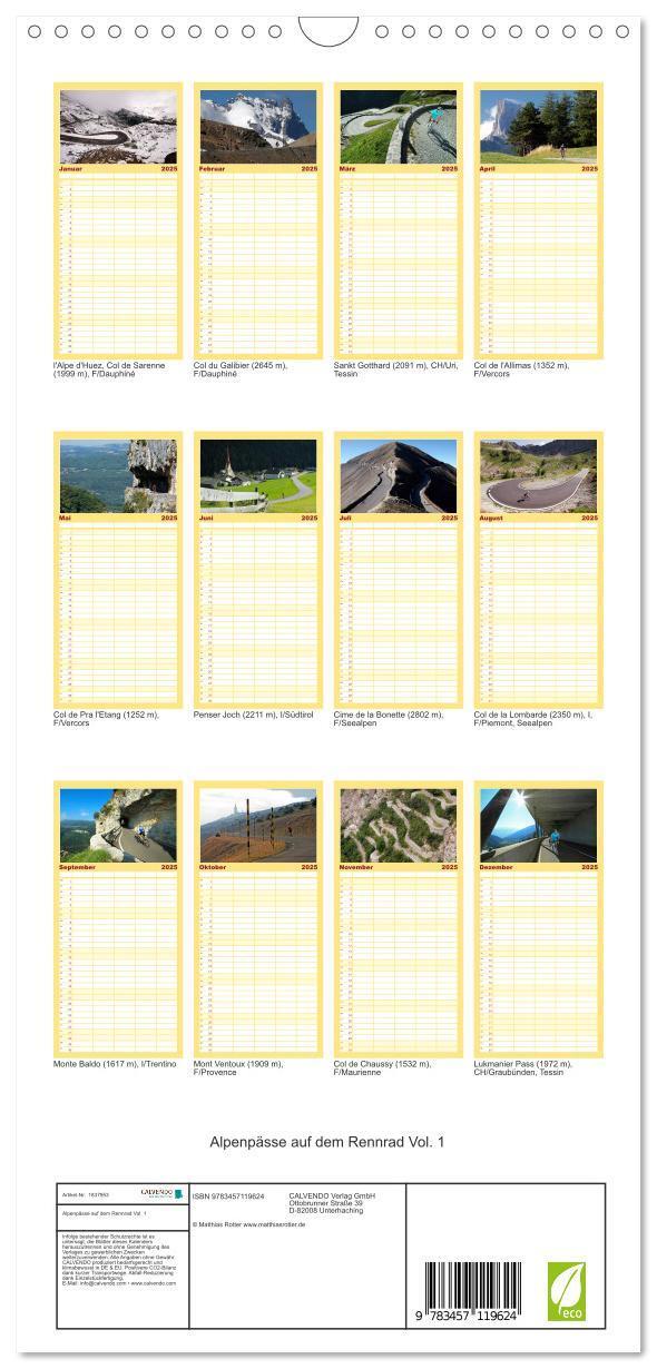 Bild: 9783457119624 | Familienplaner 2025 - Alpenpässe auf dem Rennrad Vol. 1 mit 5...