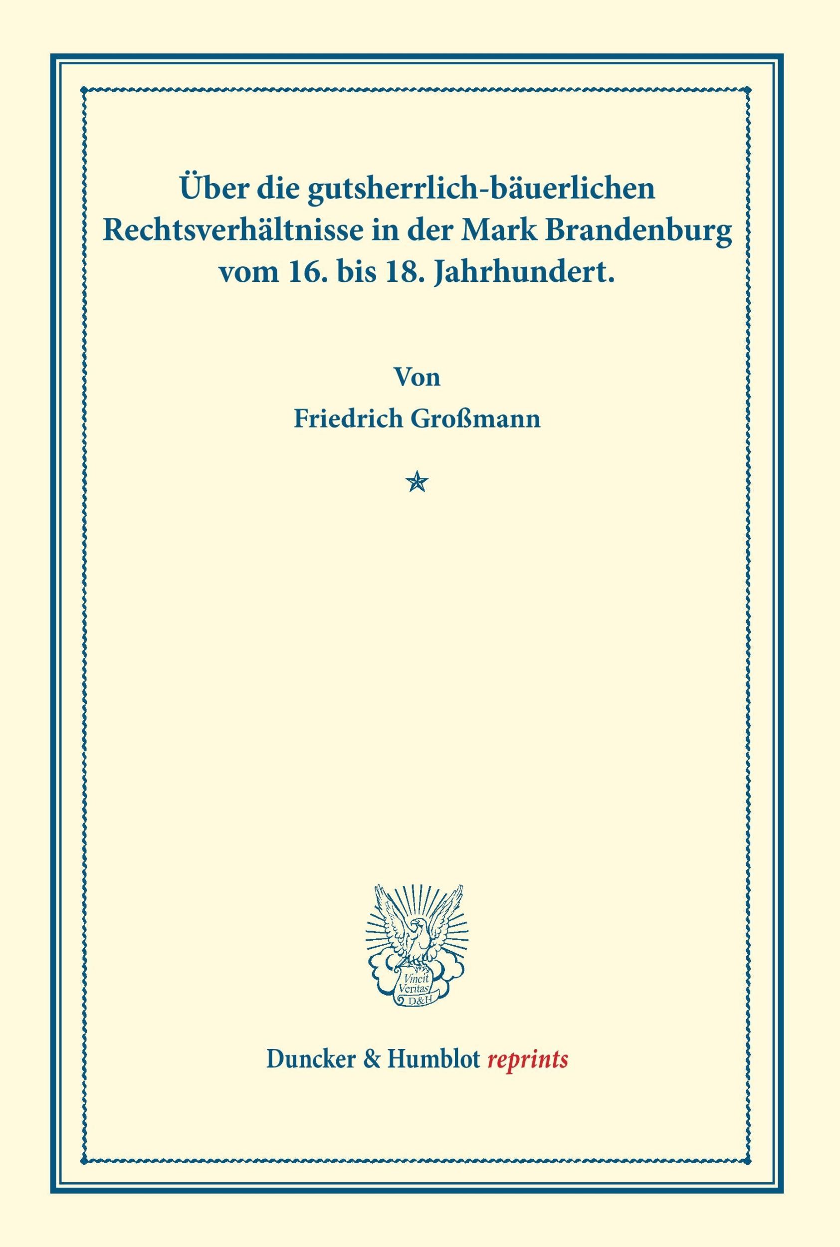 Cover: 9783428177103 | Über die gutsherrlich-bäuerlichen Rechtsverhältnisse in der Mark...