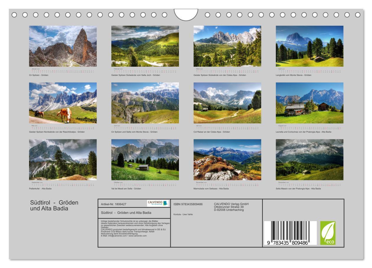 Bild: 9783435809486 | Südtirol - Gröden und Alta Badia (Wandkalender 2025 DIN A4 quer),...