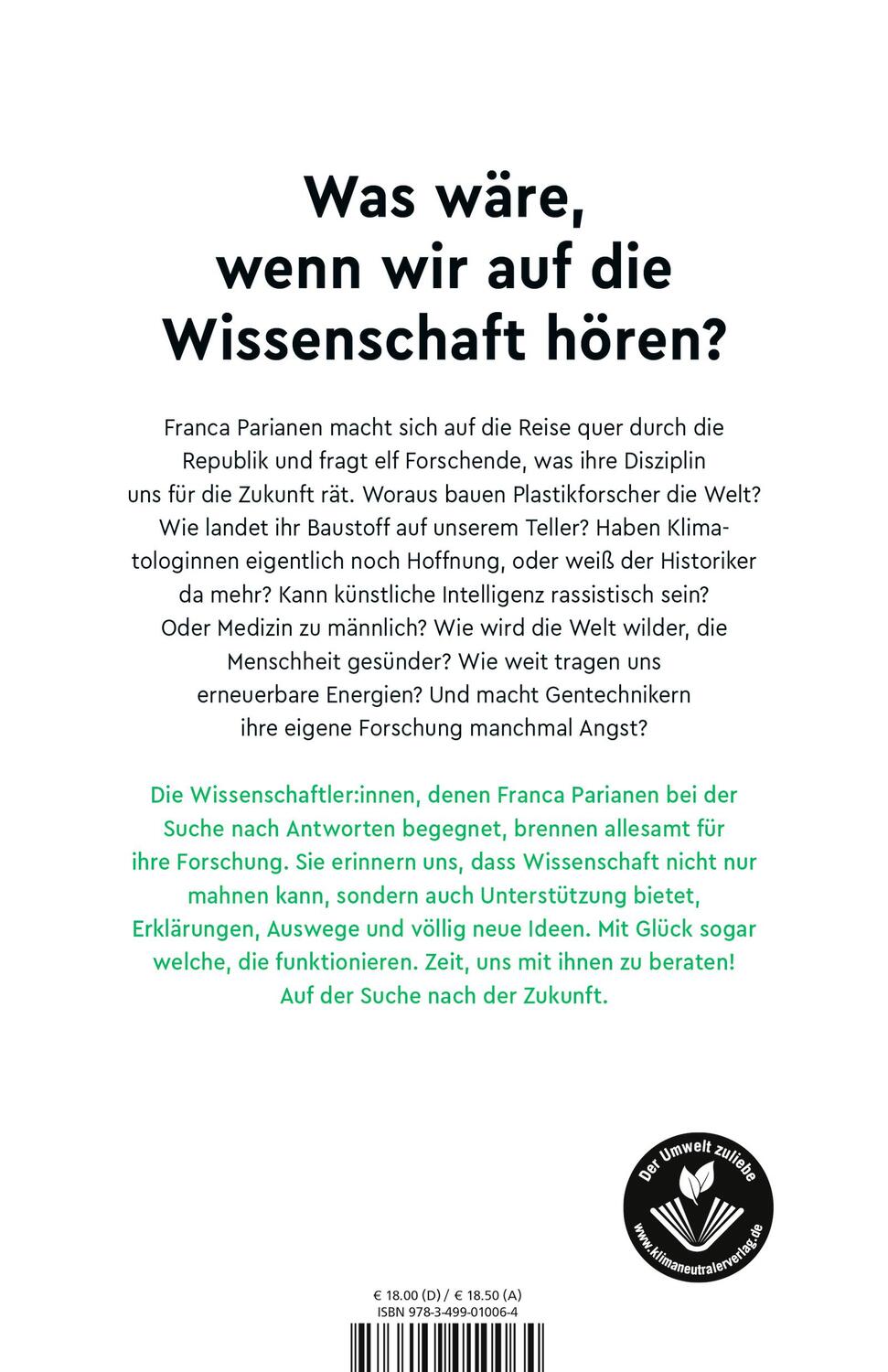 Rückseite: 9783499010064 | Weltrettung braucht Wissenschaft | Franca Parianen | Taschenbuch