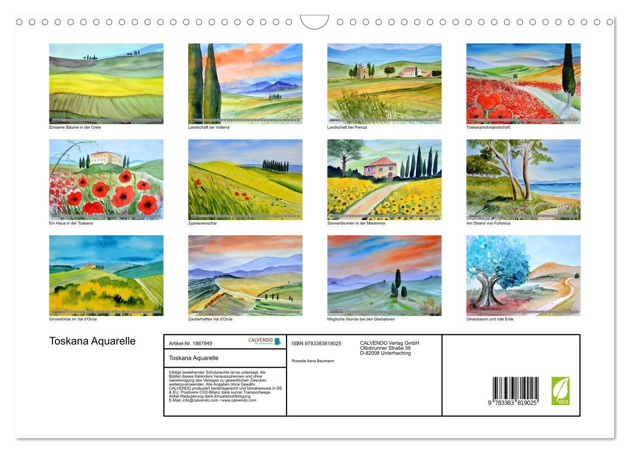 Bild: 9783383819025 | Toskana Aquarelle (Wandkalender 2025 DIN A3 quer), CALVENDO...