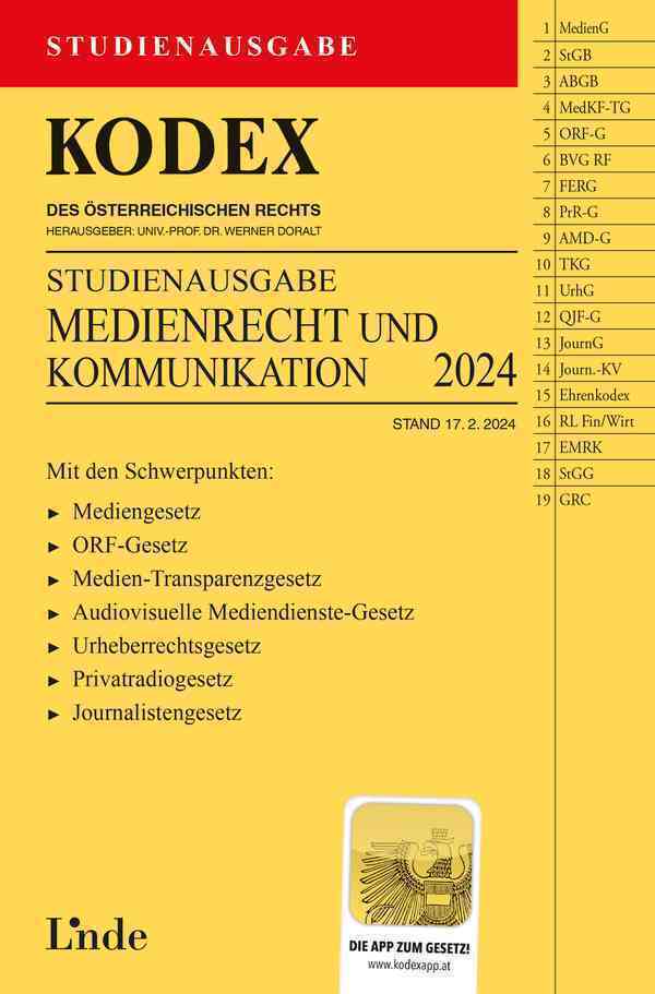 Cover: 9783707349887 | KODEX Studienausgabe Medienrecht und Kommunikation | Meinhard Ciresa