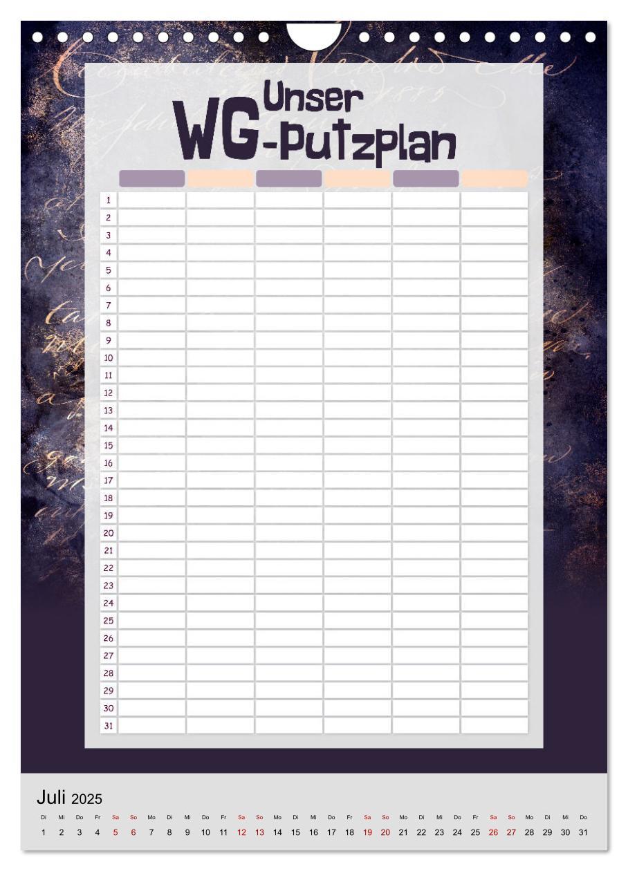 Bild: 9783435891931 | Gothic WG-Putzplan &amp; Kalender 2025 (Wandkalender 2025 DIN A4 hoch),...