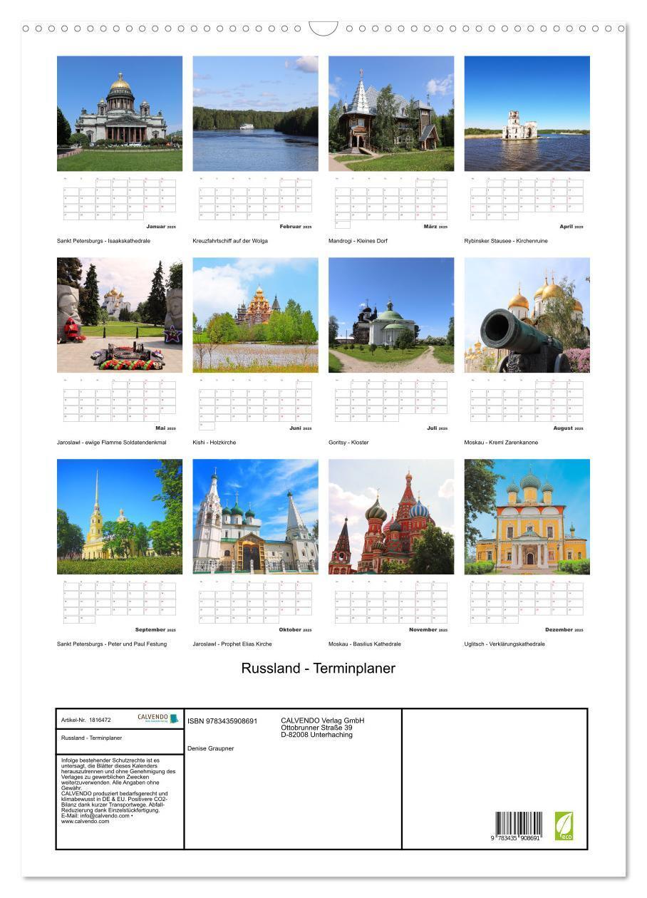 Bild: 9783435908691 | Russland - Terminplaner (Wandkalender 2025 DIN A2 hoch), CALVENDO...